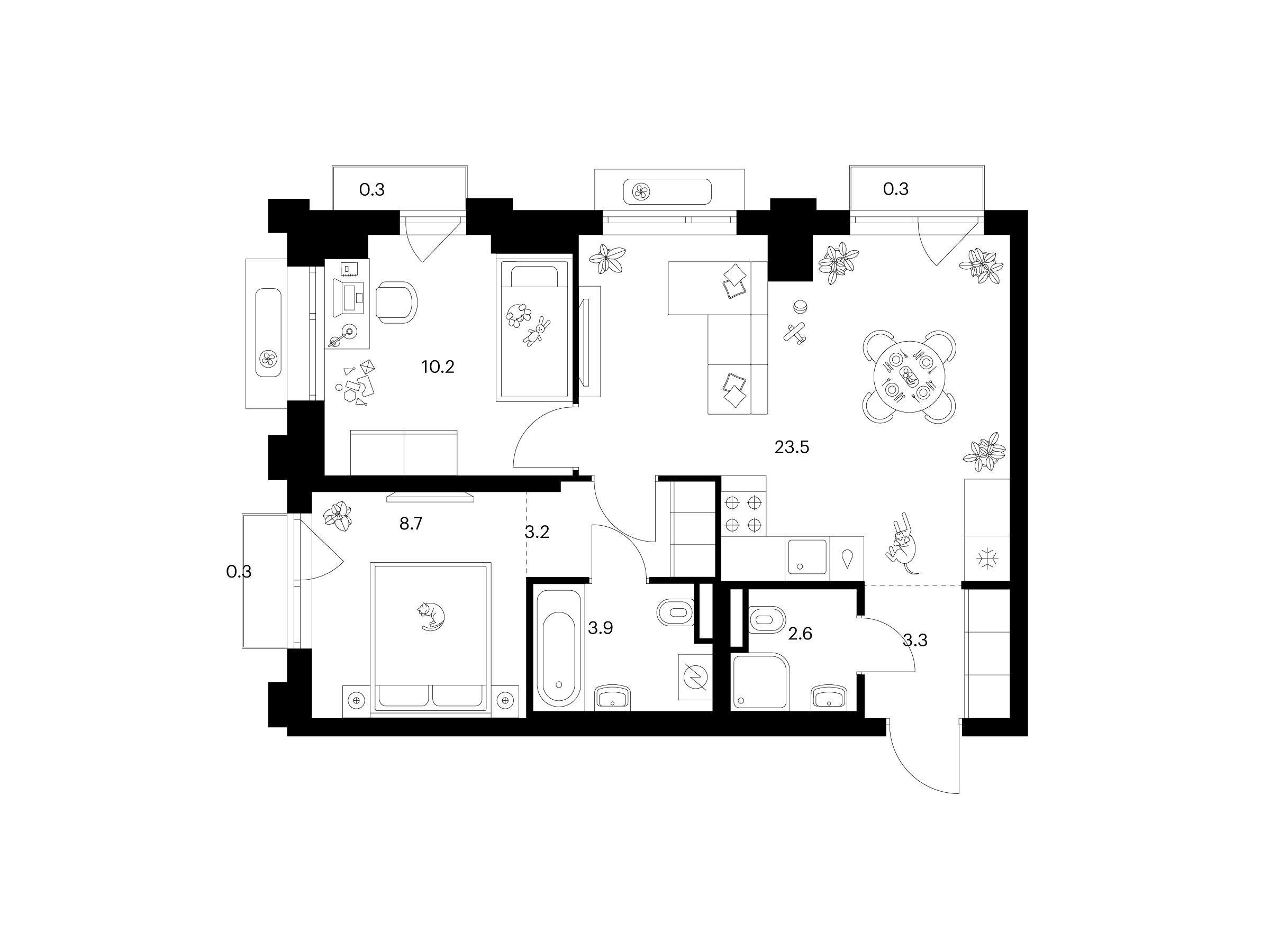 Планировка: 2-комн. квартира 56.30 м² в новостройке Середневский лес