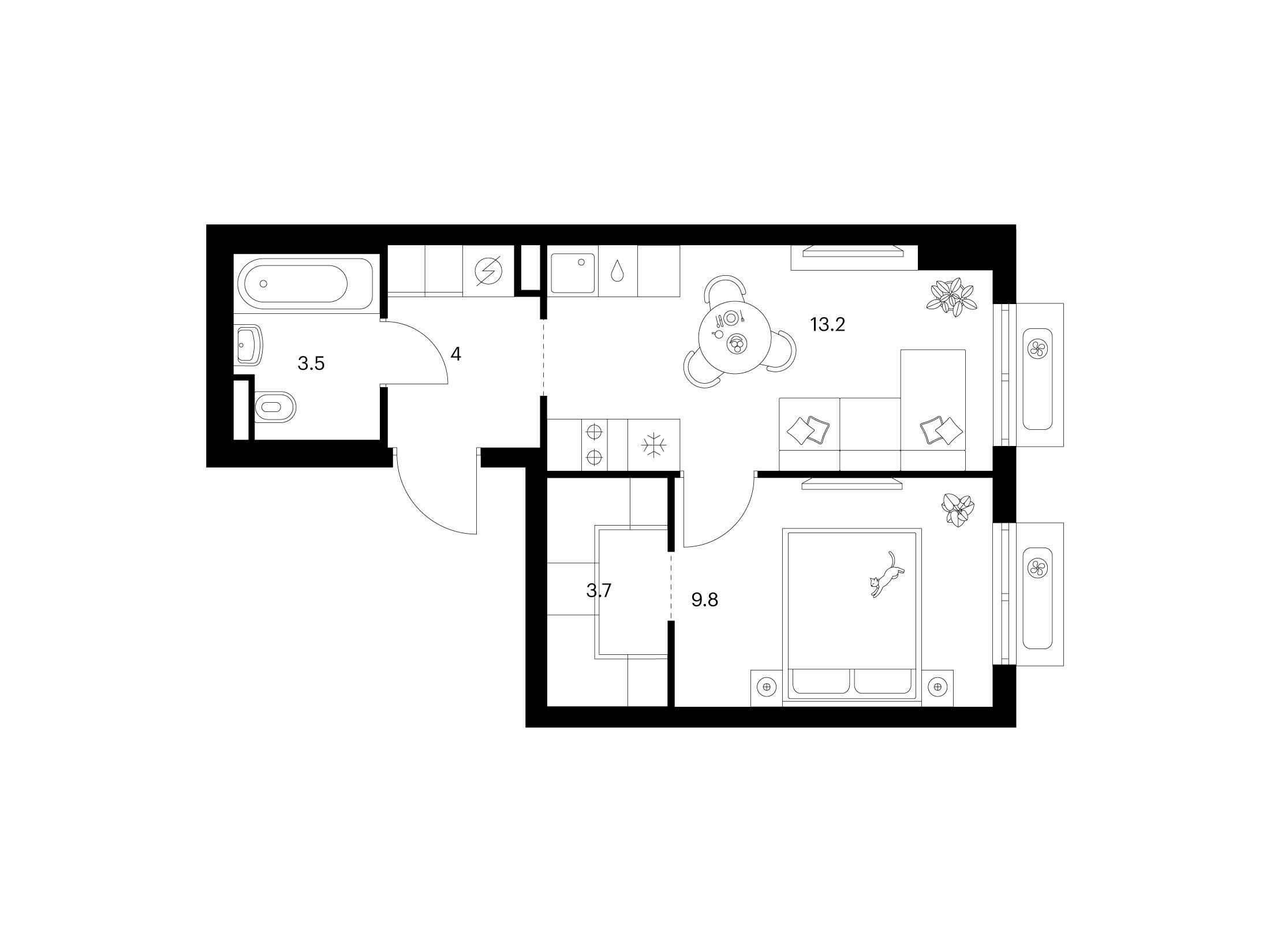 Планировка: 1-комн. квартира 34.20 м² в новостройке Середневский лес