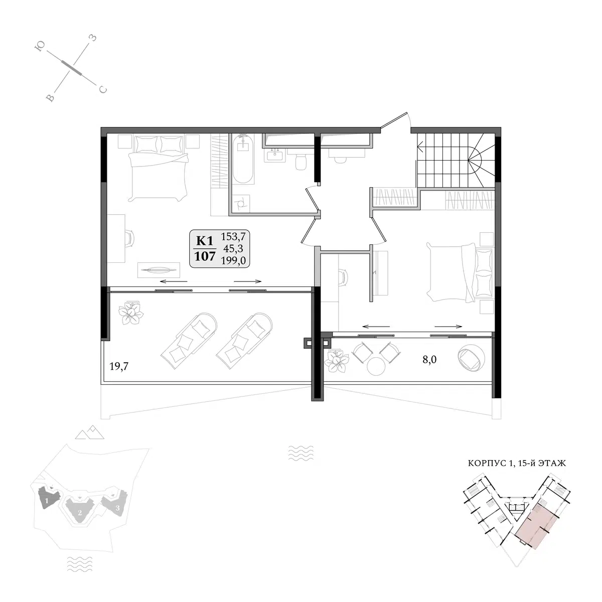 Планировка: 1-комн. квартира 199.00 м² в новостройке Апарт-комплекс Летто