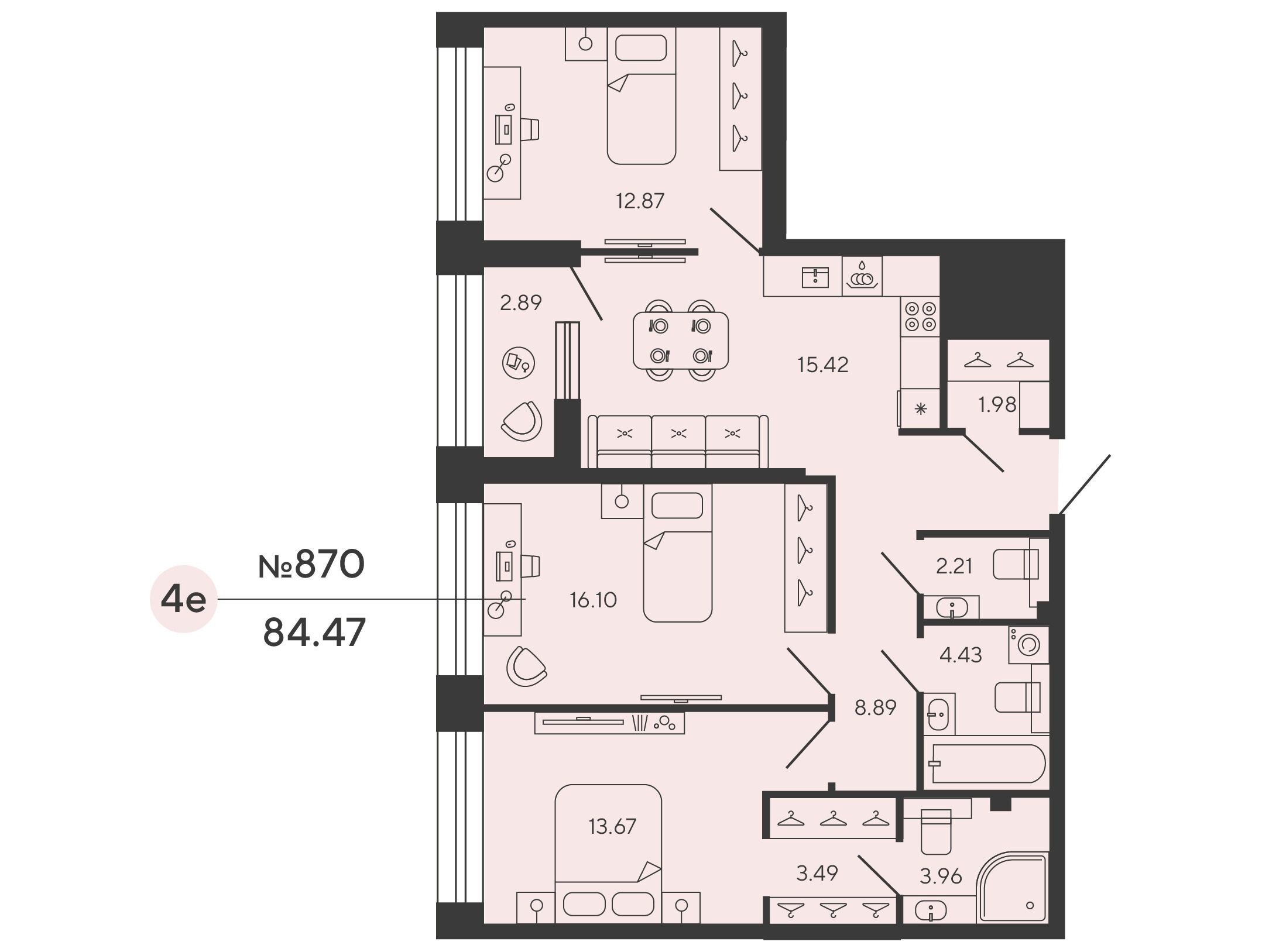 Планировка: 3-комн. квартира 83.90 м² в новостройке Башни Элемент