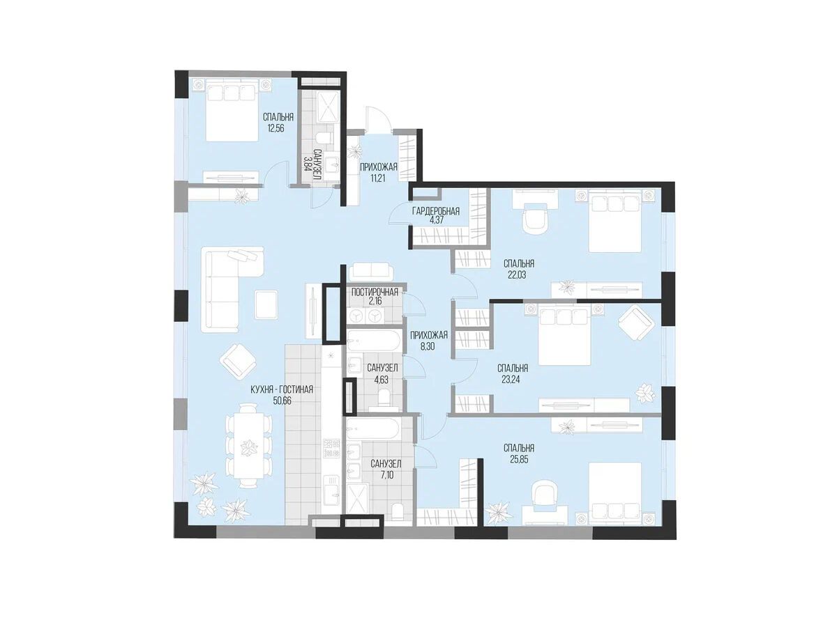 Планировка: 4-комн. квартира 214.55 м² в новостройке Садовническая 69