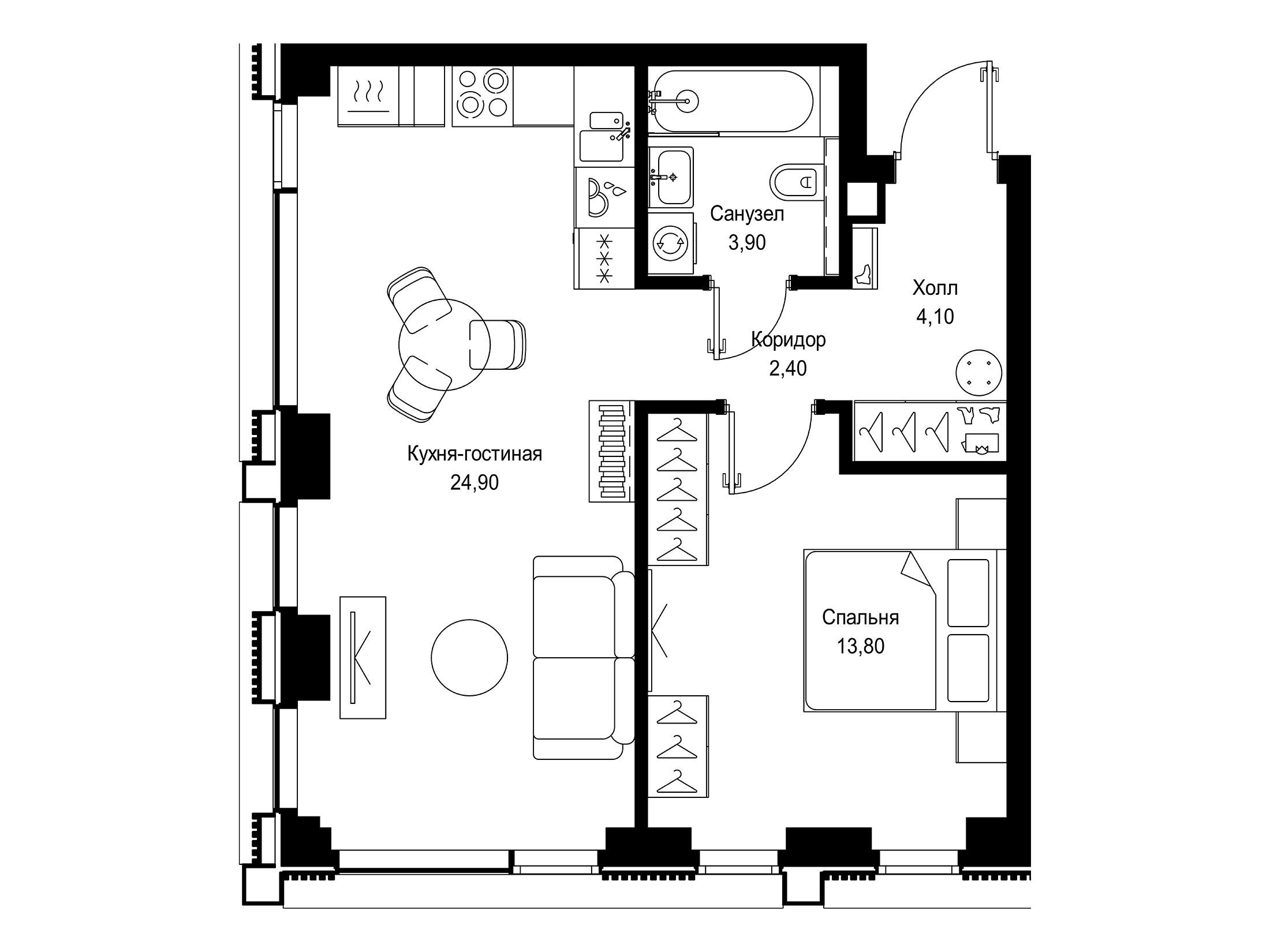 Планировка: 1-комн. квартира 49.10 м² в новостройке Ситидзен