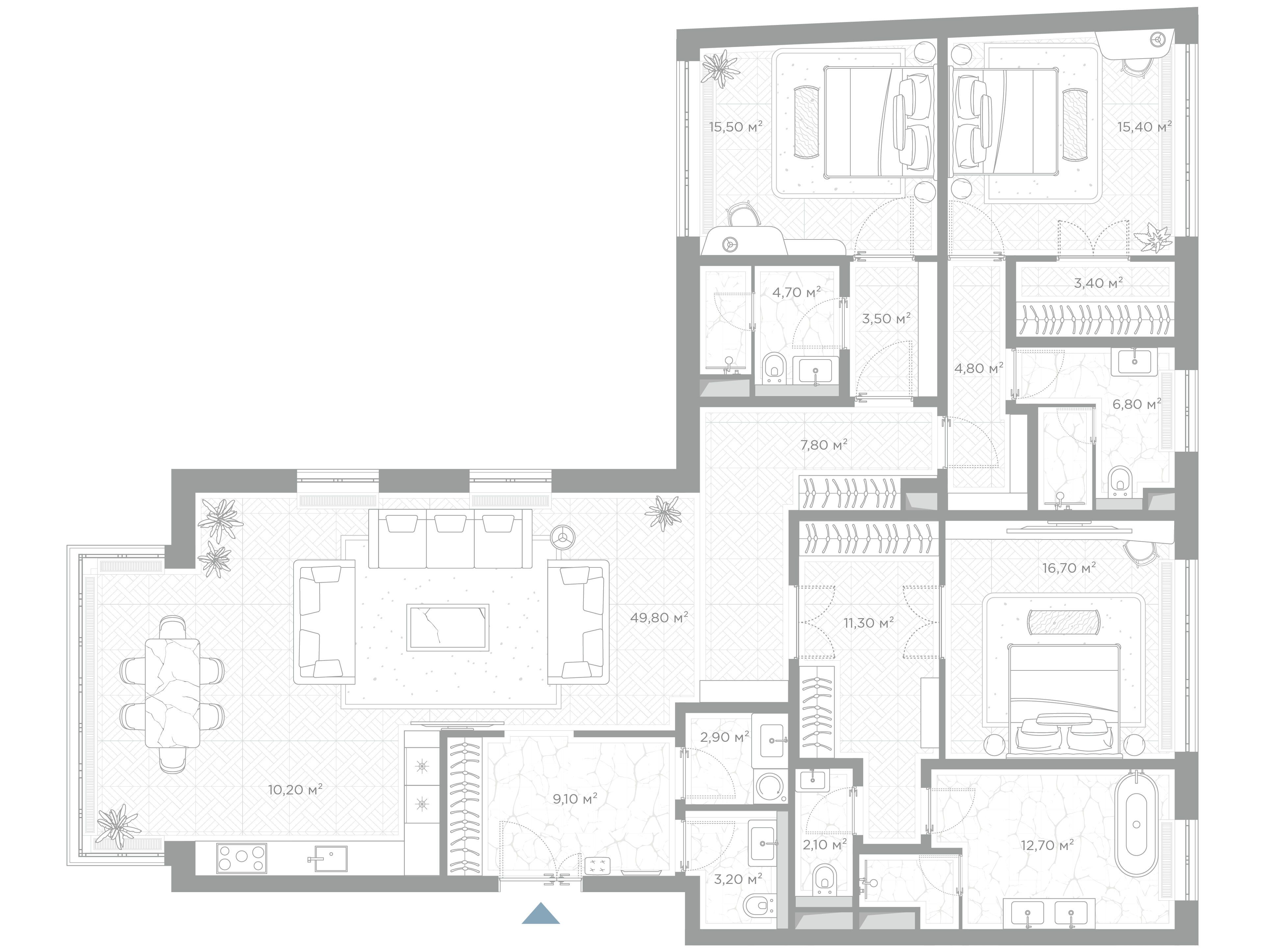 Планировка: 3-комн. квартира 179.90 м² в новостройке ЖК Николь