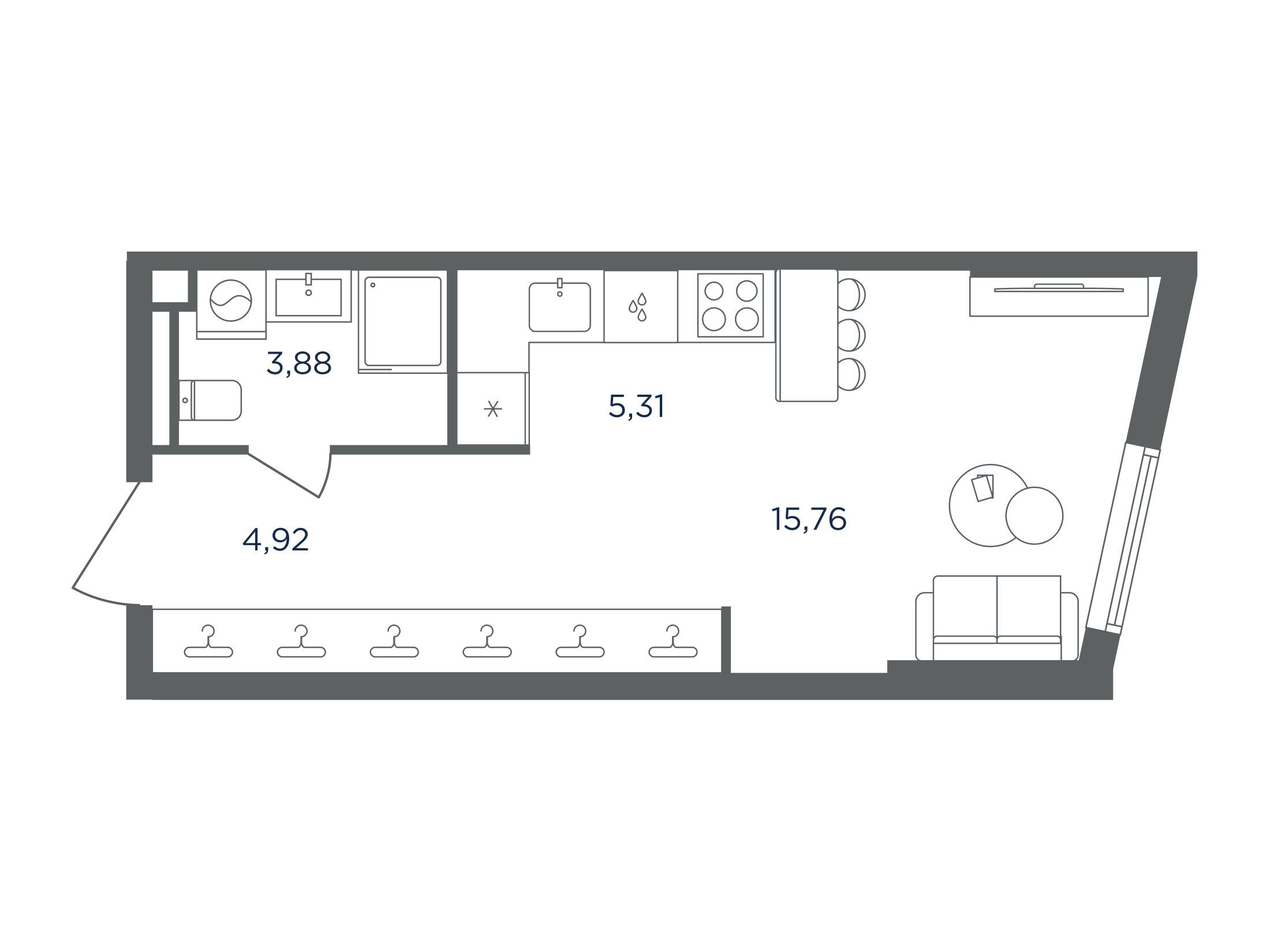 Планировка: 1-комн. квартира 29.87 м² в новостройке Сикрет Гарден
