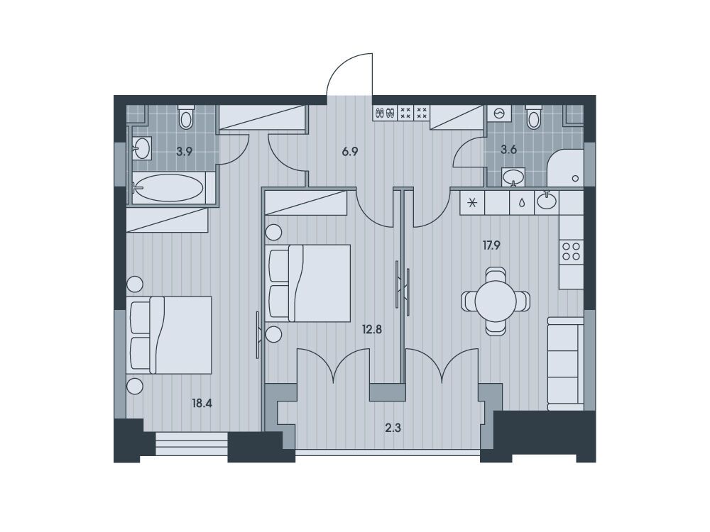 Планировка: 3-комн. квартира 65.90 м² в новостройке Эвер
