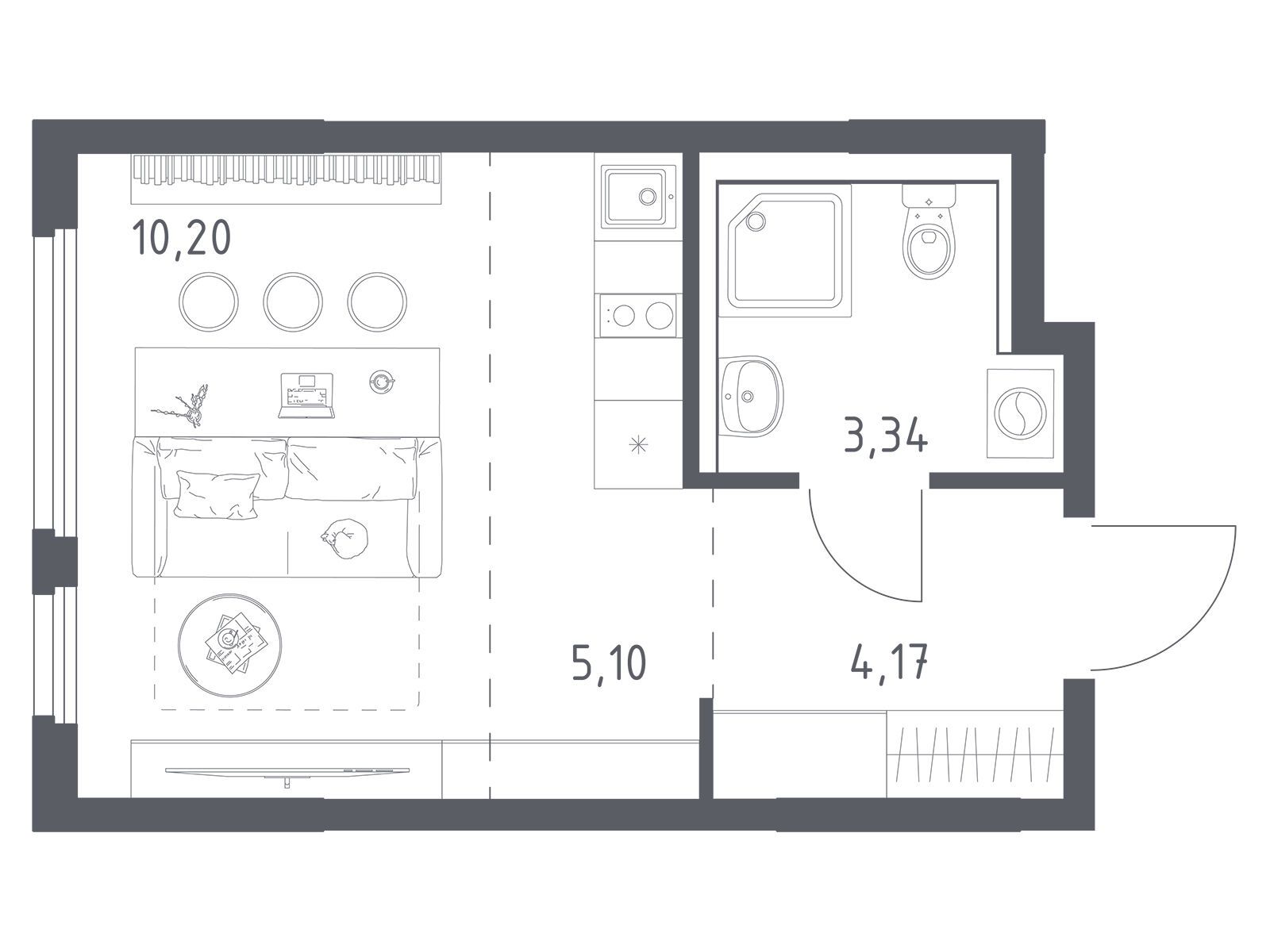 Планировка: Студия 22.81 м² в новостройке Пригород Лесное