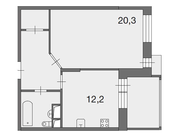 Планировка: 1-комн. квартира 46.40 м² в новостройке Ново-Никольское