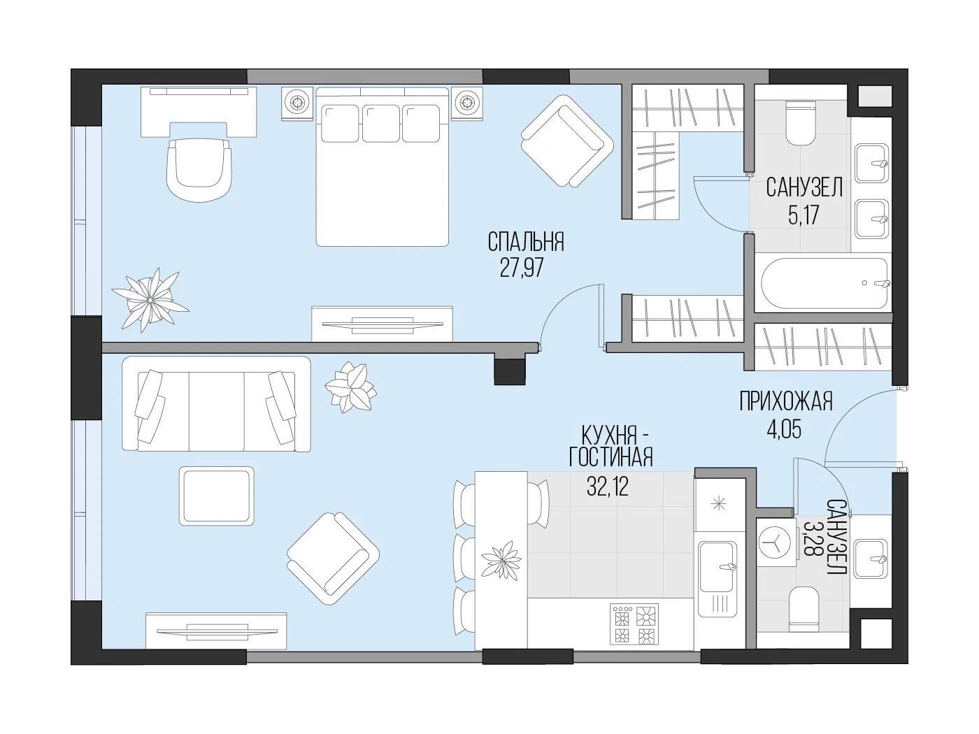 Планировка: 1-комн. квартира 72.42 м² в новостройке Садовническая 69