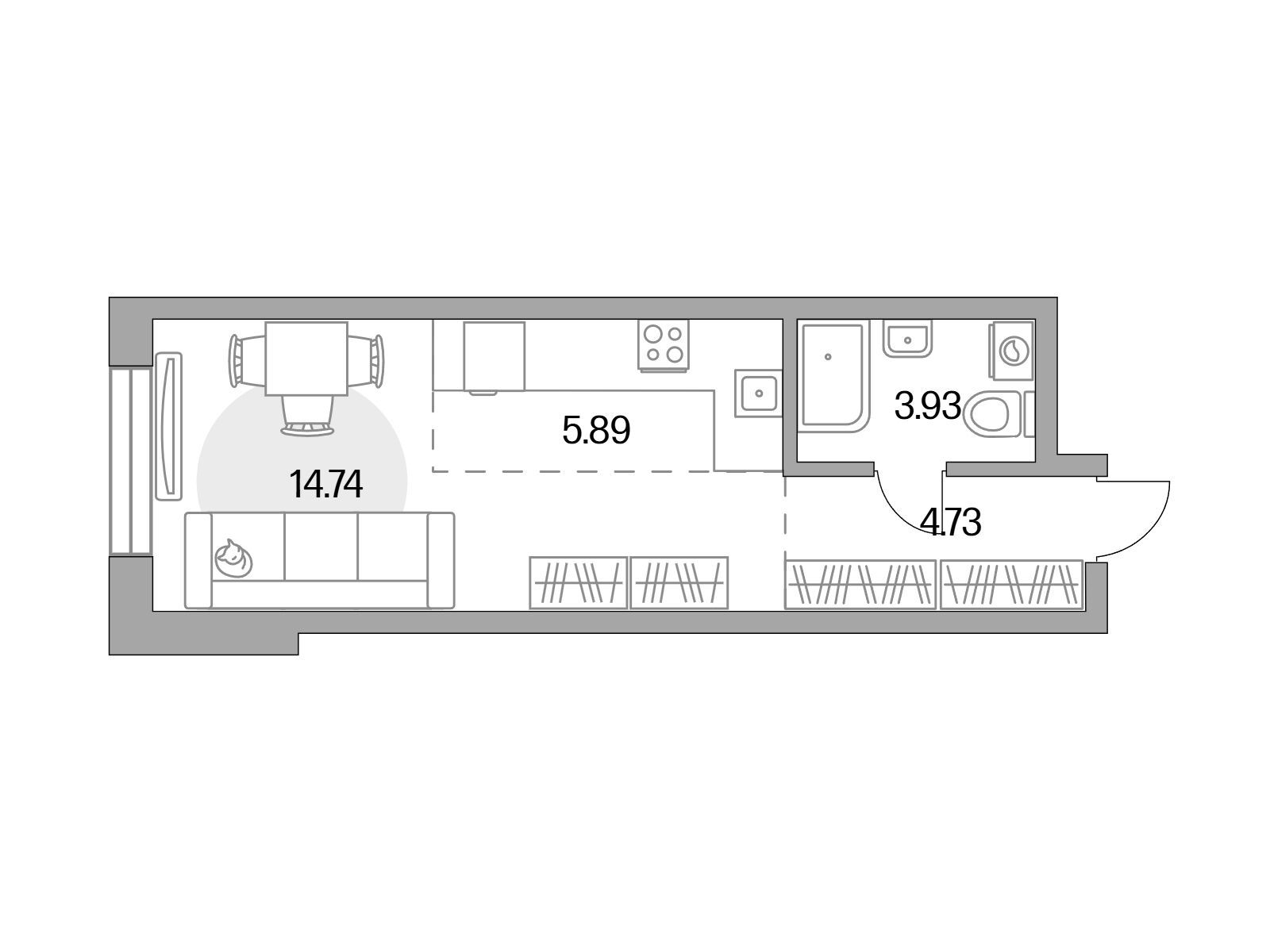 Планировка: Студия 29.29 м² в новостройке Дубровка от Гранель