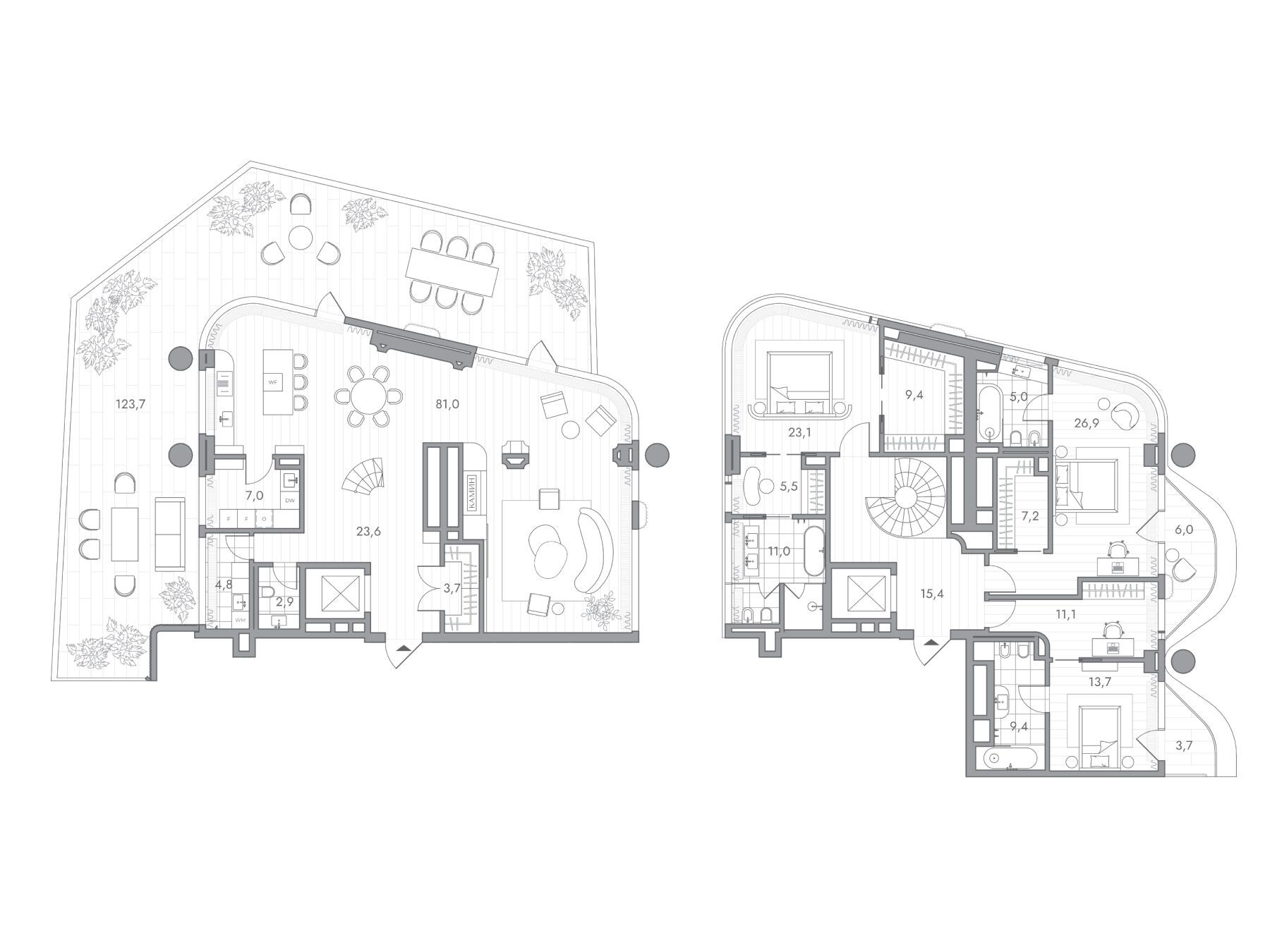 Планировка: 3-комн. квартира 300.70 м² в новостройке Фантом