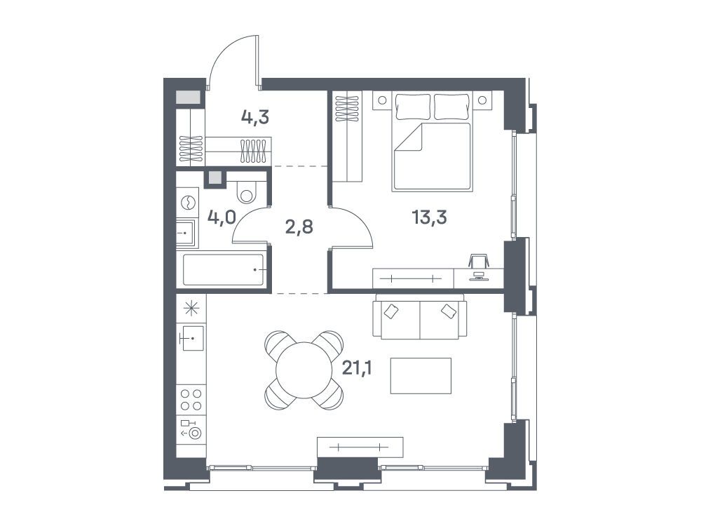 Планировка: 1-комн. квартира 45.50 м² в новостройке ЖК Портленд. Дом на берегу