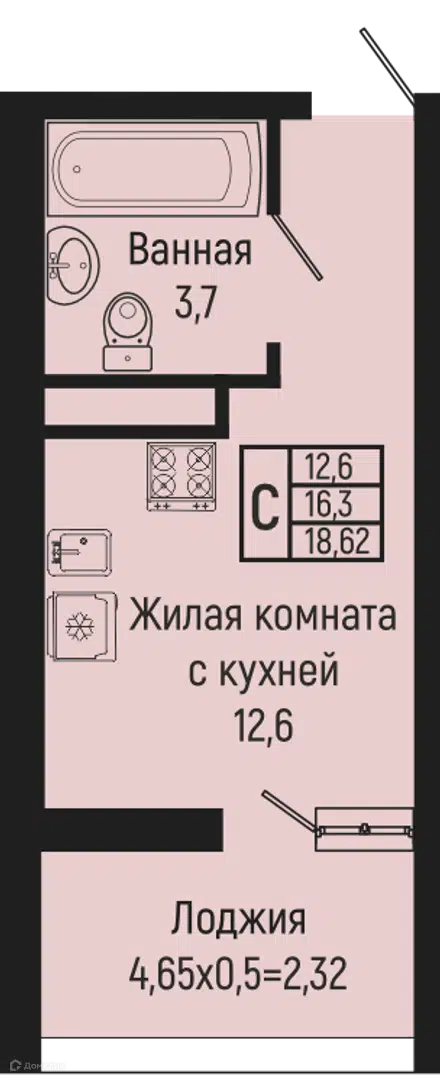 Планировка: Студия 18.62 м² в новостройке Сан Хиллс Ольгинка 2