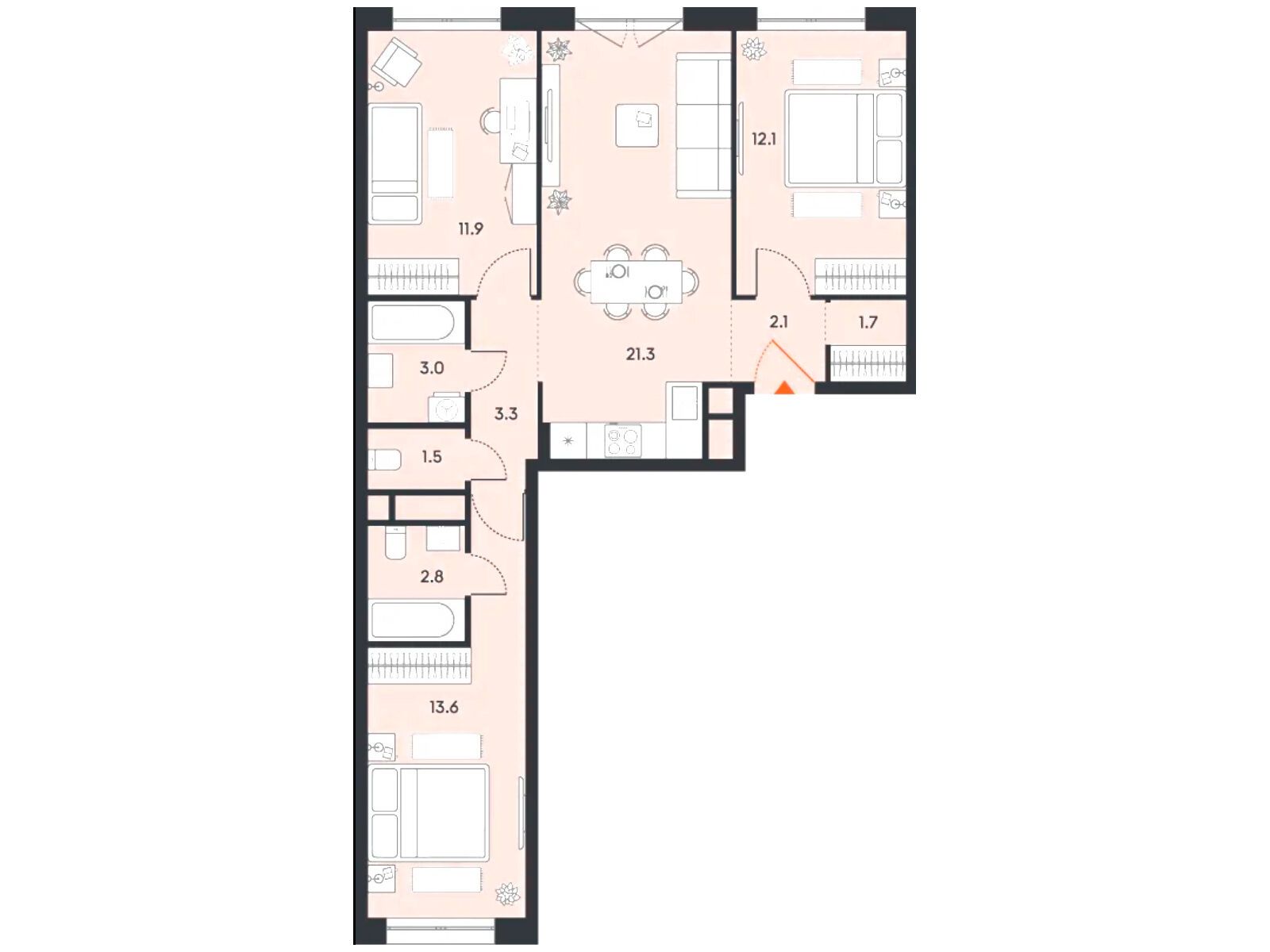 Планировка: 3-комн. квартира 73.00 м² в новостройке Баланс