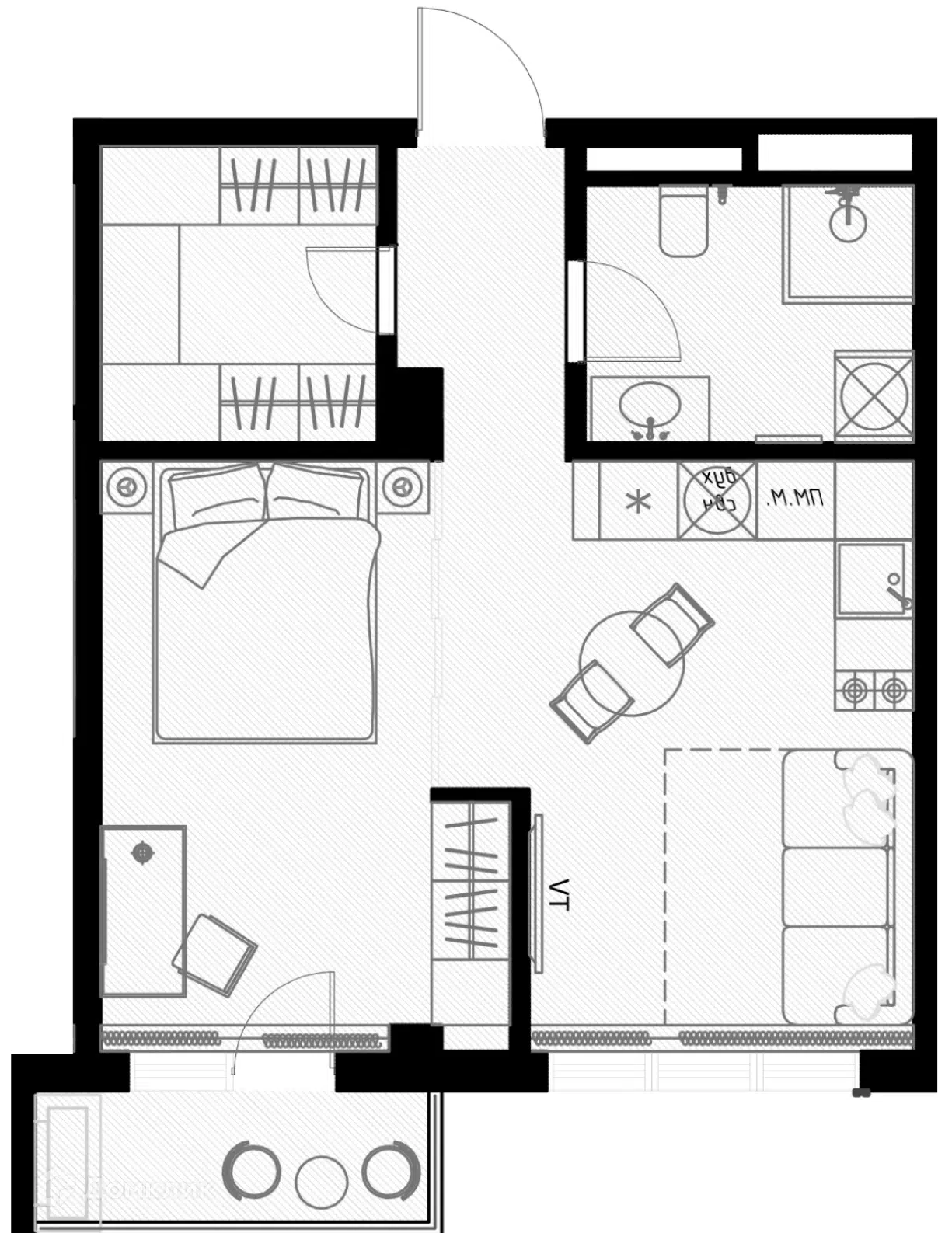 Планировка: Студия 44.50 м² в новостройке Оливия