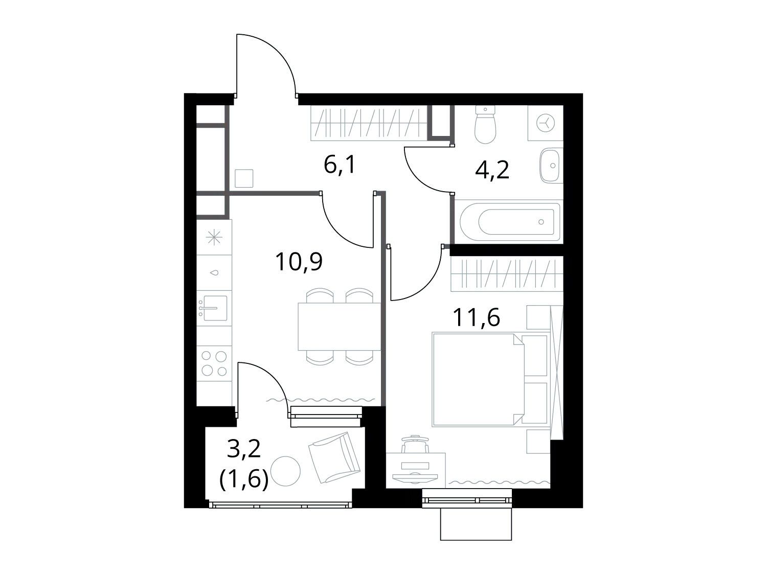 Планировка: 1-комн. квартира 34.40 м² в новостройке 1-й Химкинский