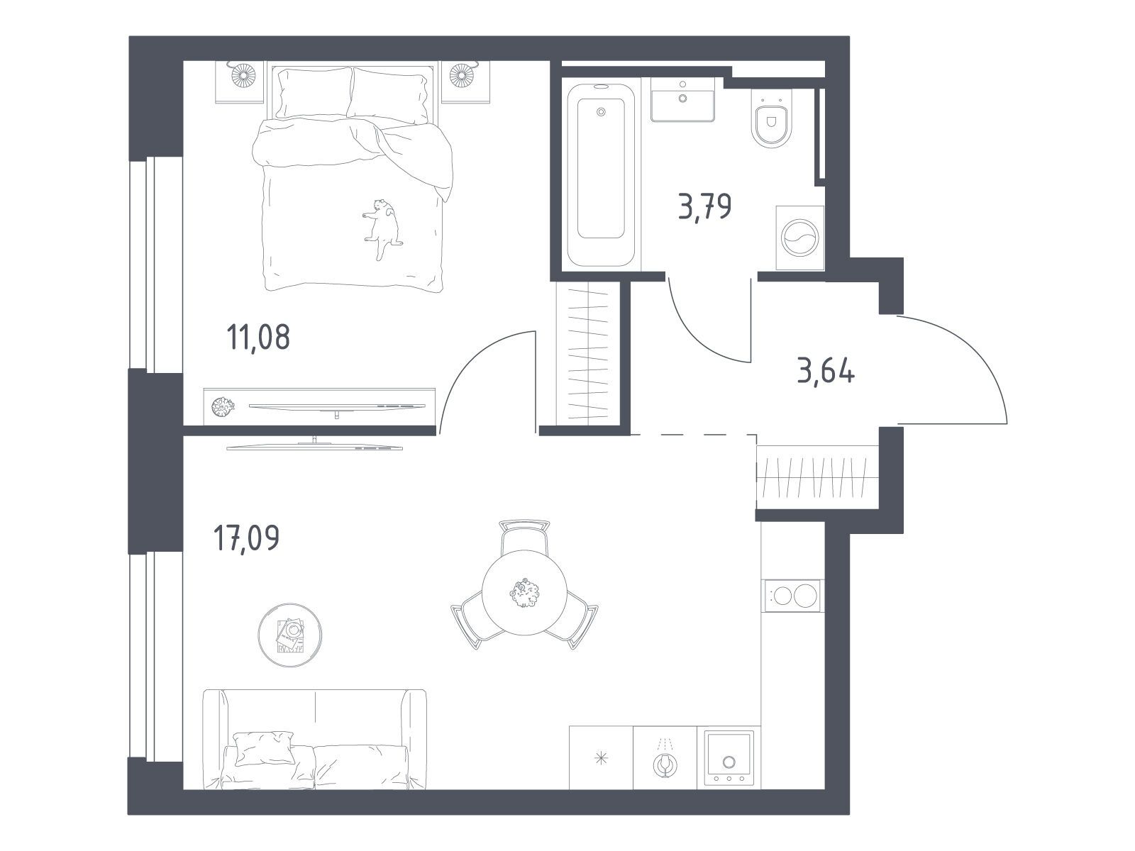Планировка: 1-комн. квартира 35.60 м² в новостройке Литературный Квартал