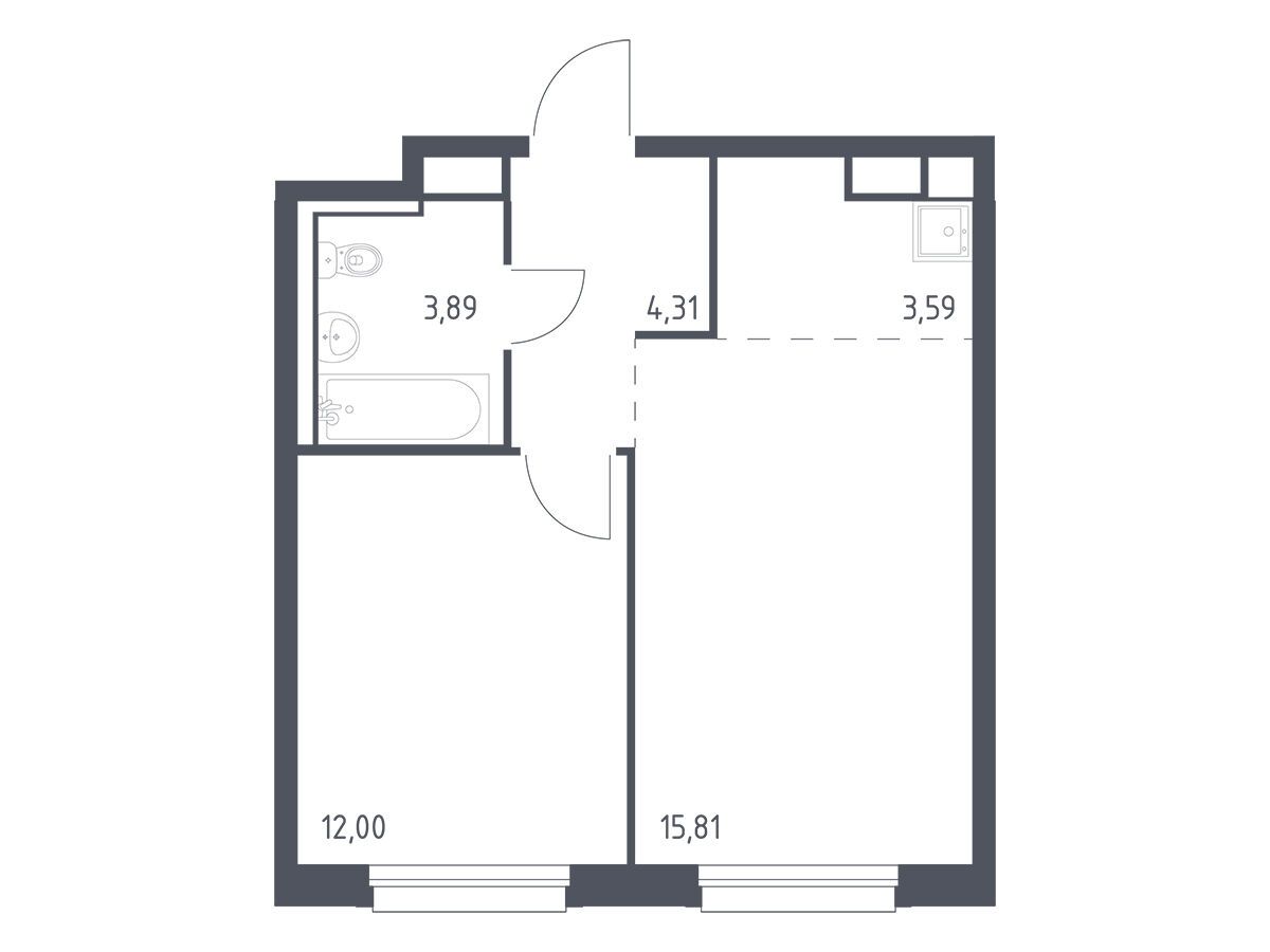 Планировка: 1-комн. квартира 39.60 м² в новостройке Новые Лаврики