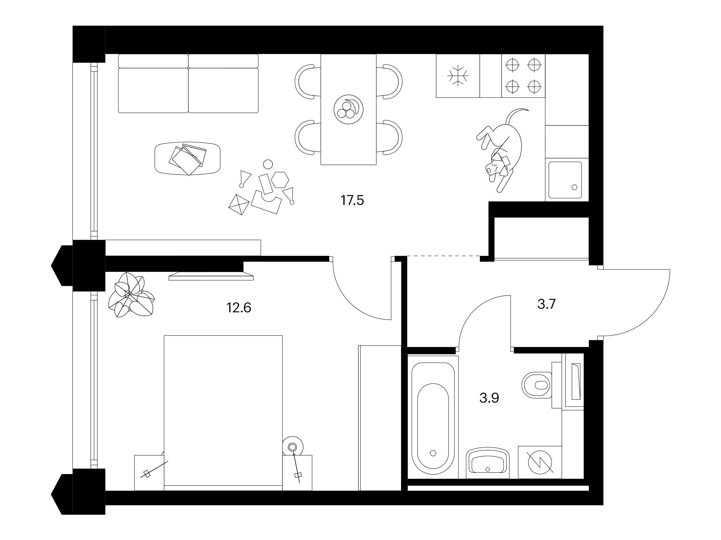 Планировка: 1-комн. квартира 37.70 м² в новостройке Бусиновский парк