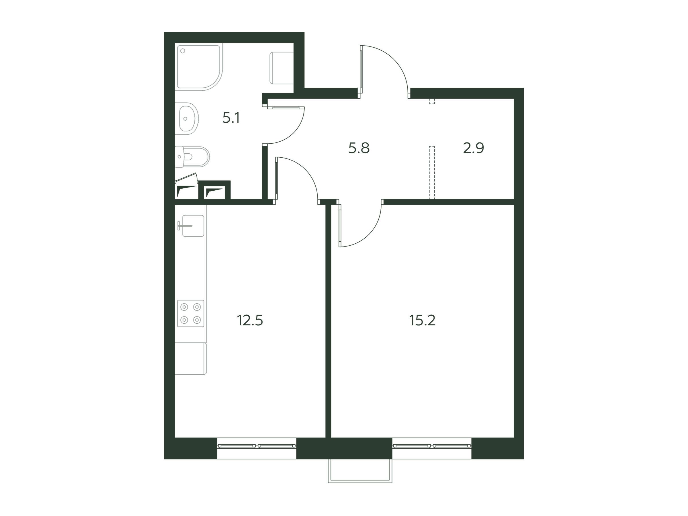 Планировка: 1-комн. квартира 41.50 м² в новостройке Павлово 3