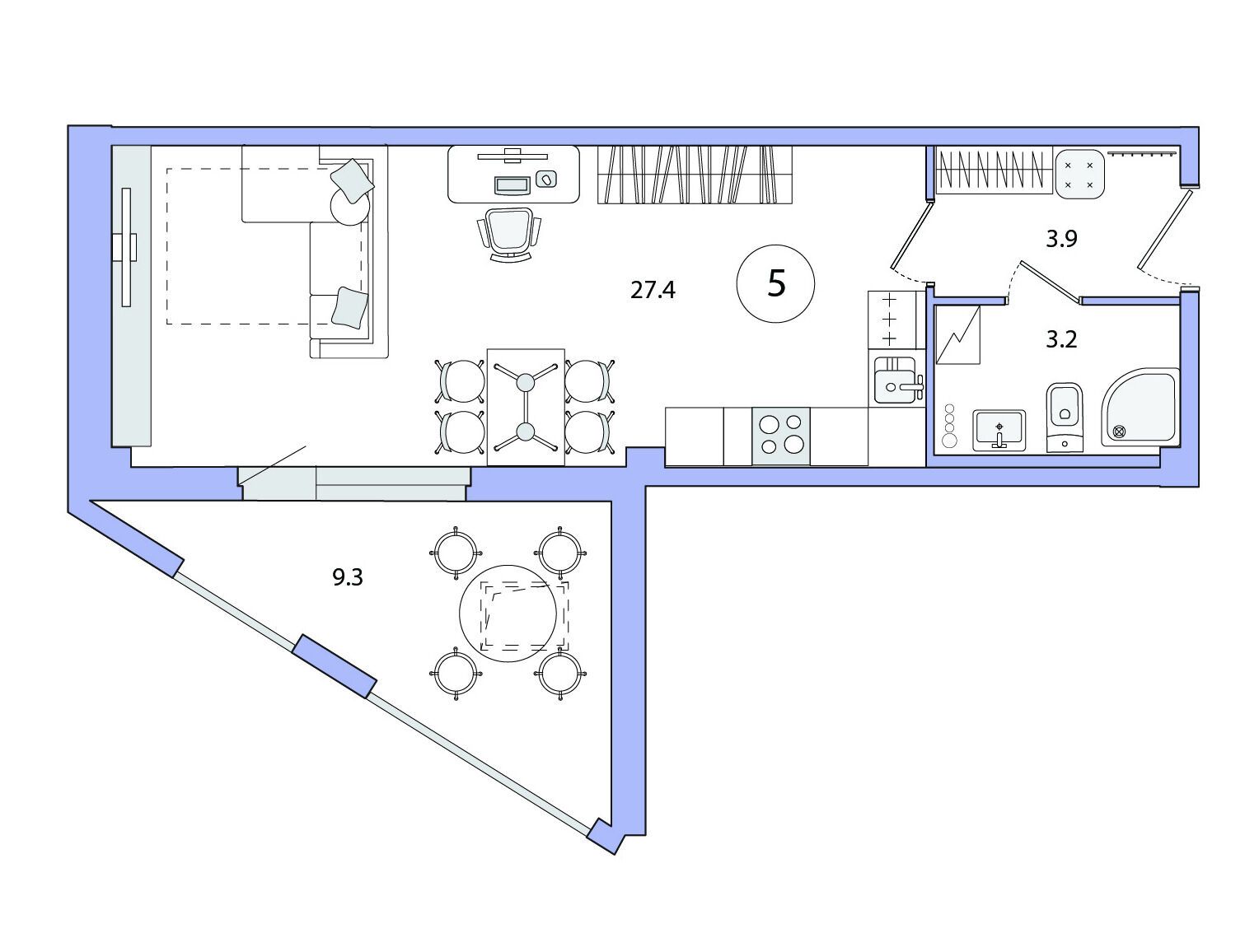 Планировка: Студия 43.80 м² в новостройке Одоевский