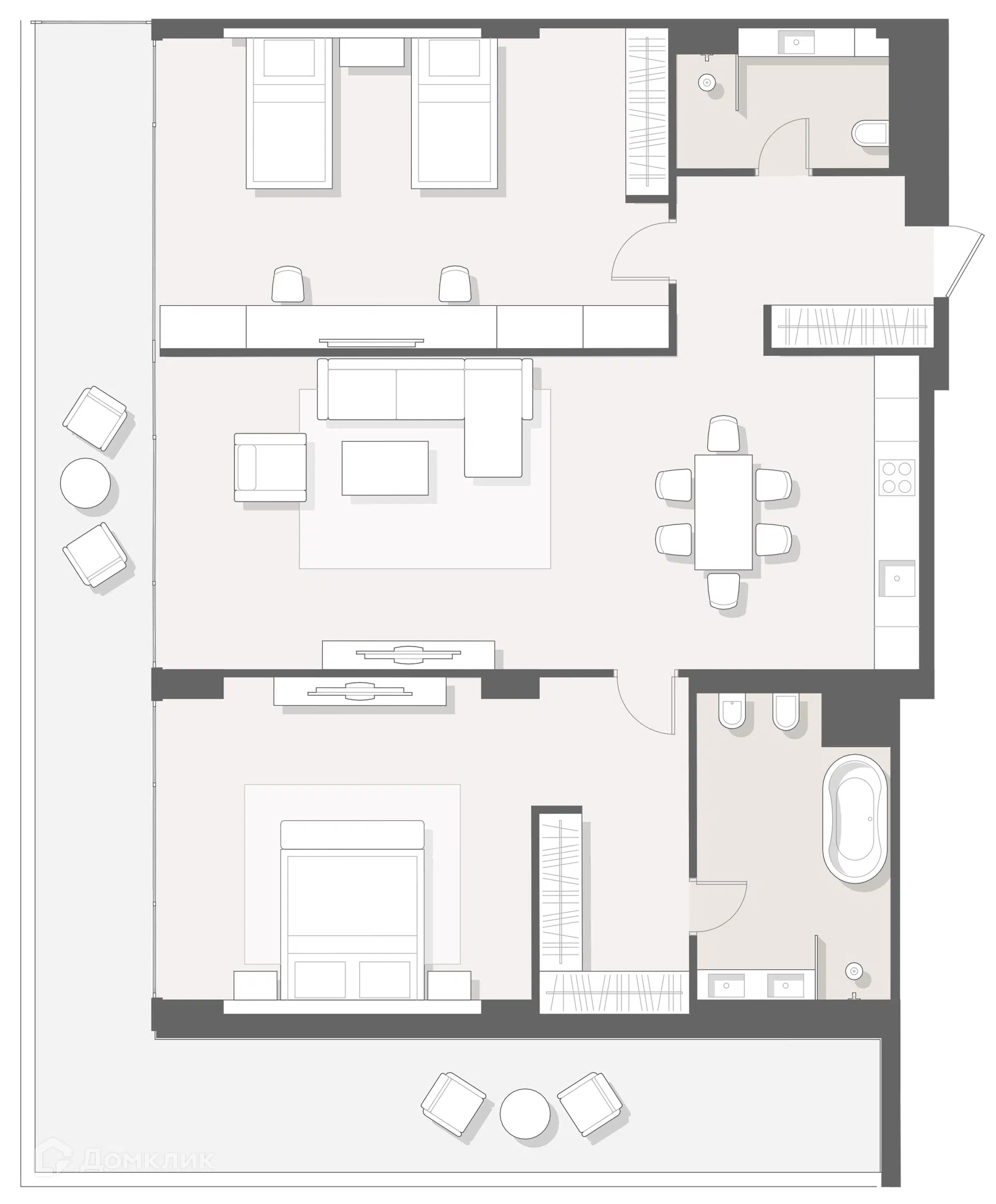 Планировка: 3-комн. квартира 181.50 м² в новостройке Мандарин Гарден