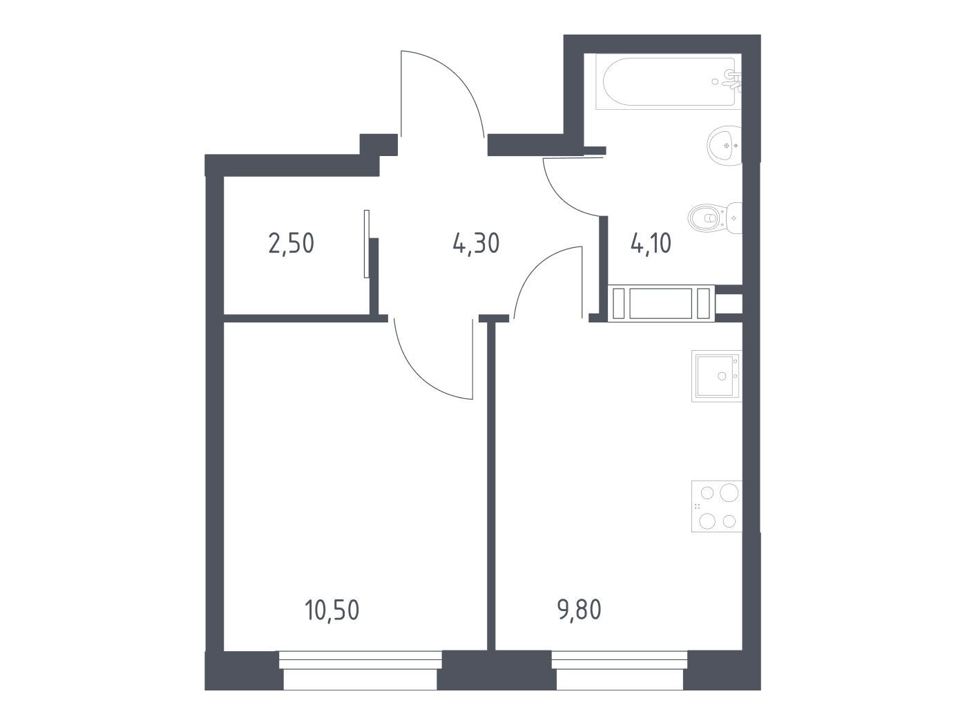 Планировка: 1-комн. квартира 31.20 м² в новостройке Эко Бунино