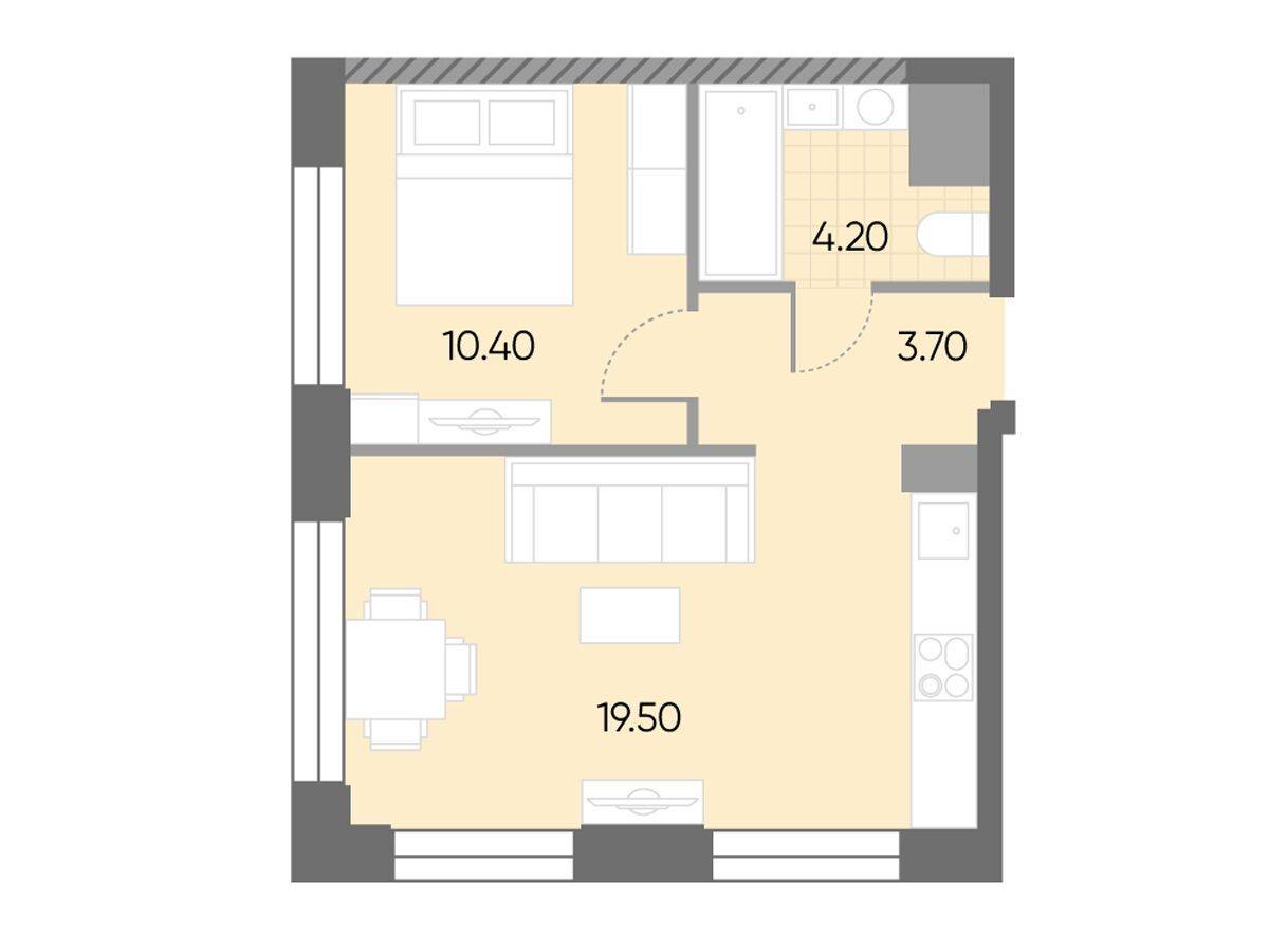Планировка: 1-комн. квартира 37.80 м² в новостройке ЖК Вейв
