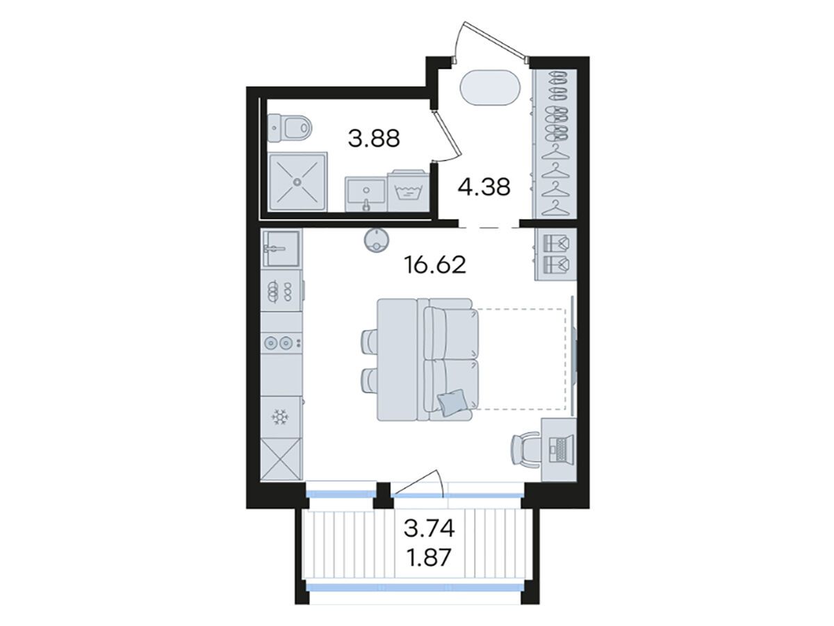 Планировка: Студия 26.75 м² в новостройке Глоракс Парголово