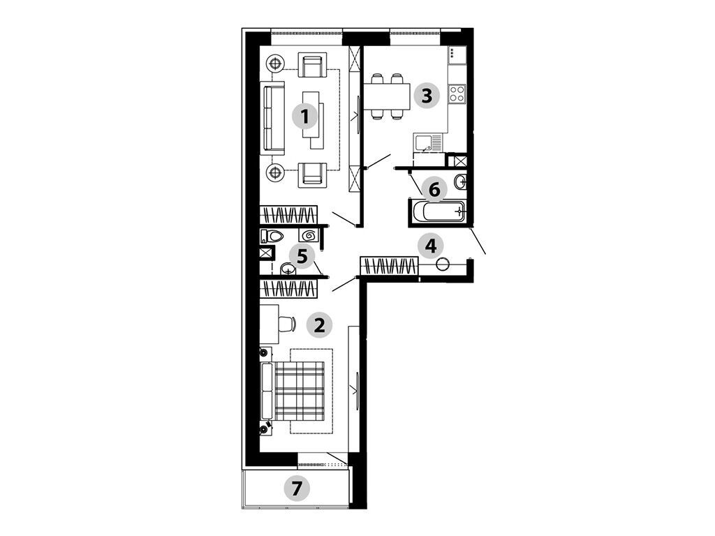 Планировка: 2-комн. квартира 61.90 м² в новостройке Малиново