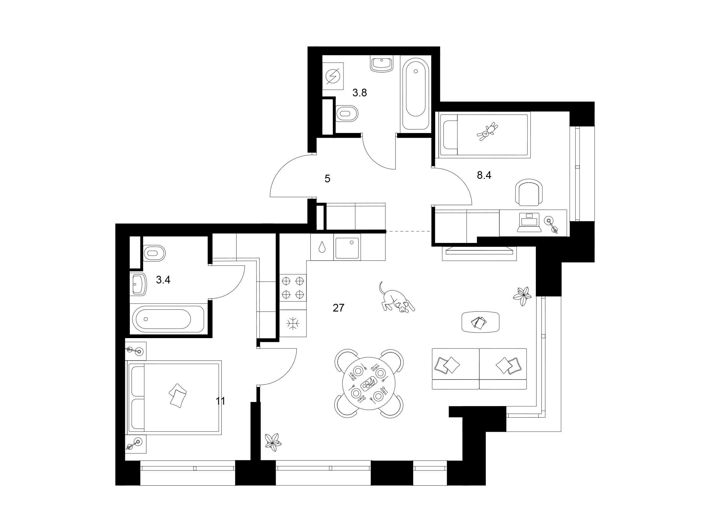 Планировка: 2-комн. квартира 58.60 м² в новостройке Строгино 360