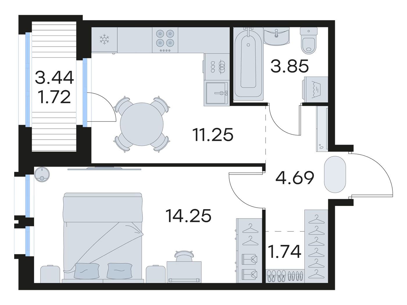 Планировка: 1-комн. квартира 37.60 м² в новостройке Глоракс Парголово