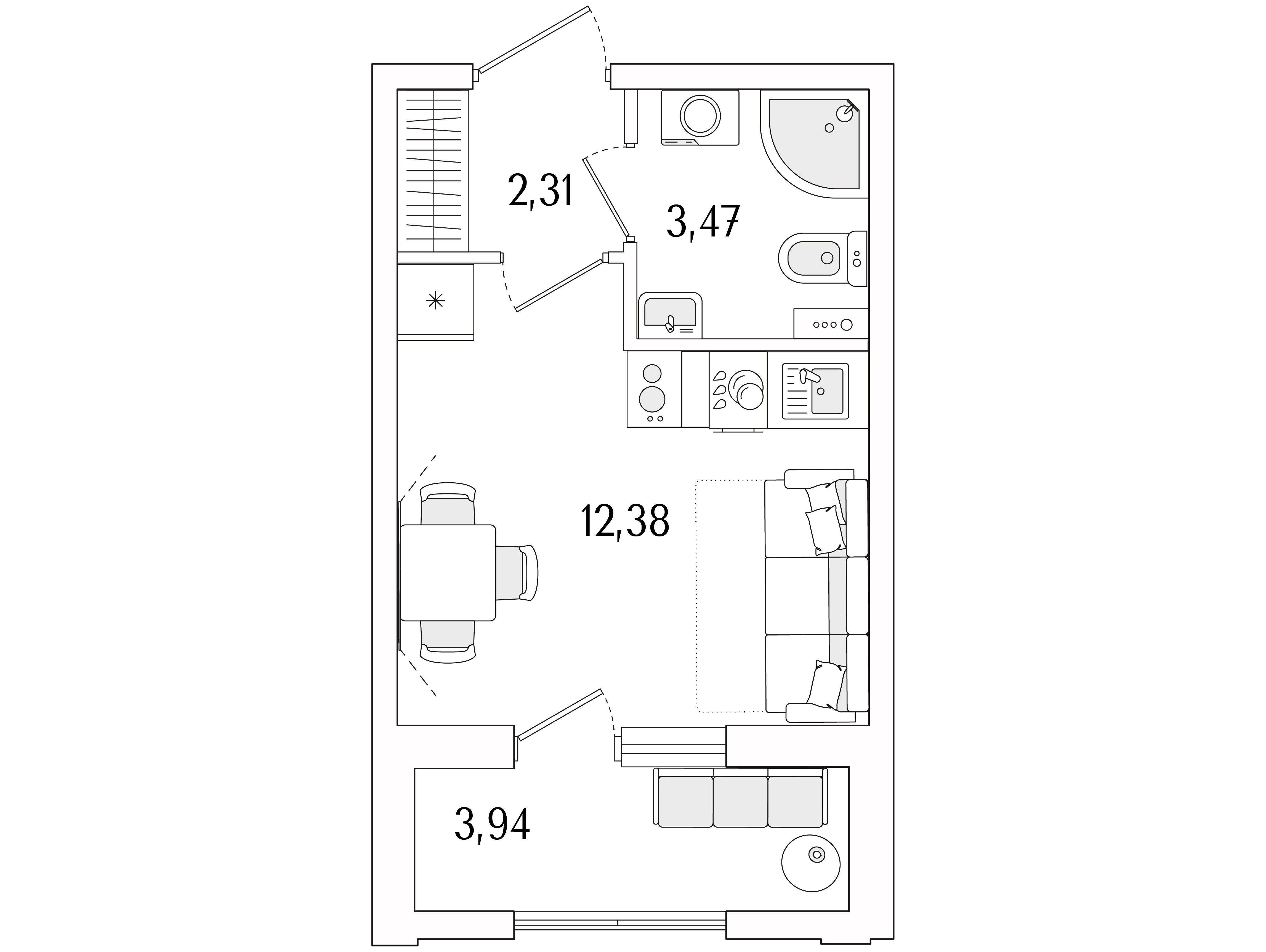 Планировка: Студия 20.13 м² в новостройке Гранат
