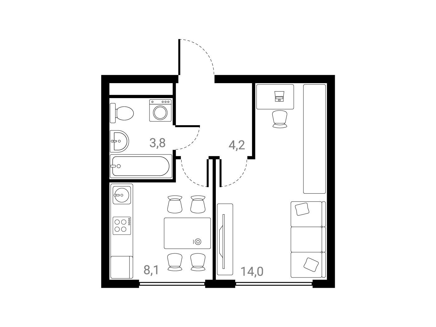Планировка: 1-комн. квартира 30.10 м² в новостройке Лесная Коллекция