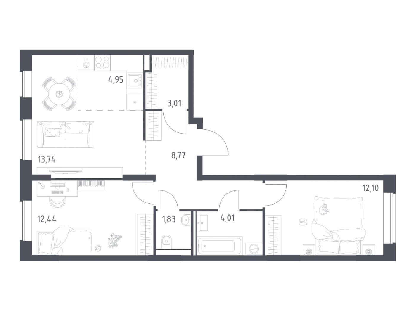 Планировка: 2-комн. квартира 60.85 м² в новостройке Квартал Домашний