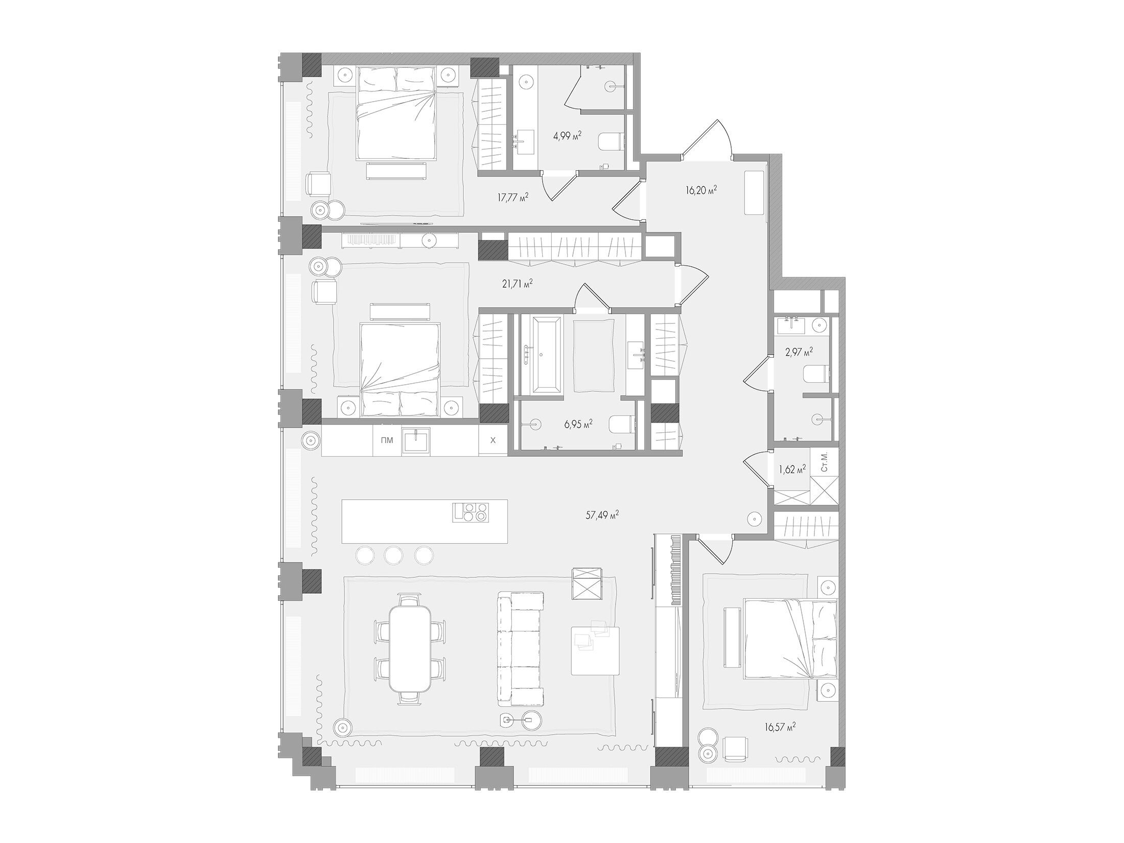 Планировка: 3-комн. квартира 148.40 м² в новостройке ЖК Форум