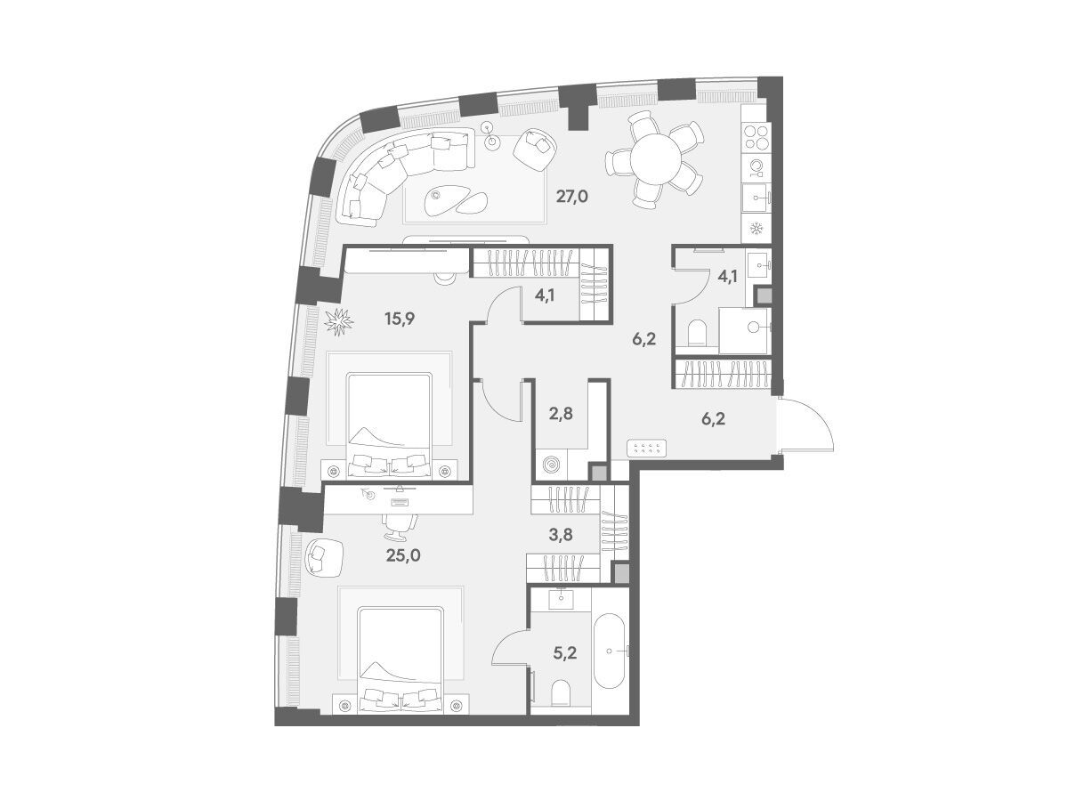 Планировка: 2-комн. квартира 100.30 м² в новостройке Энигмия