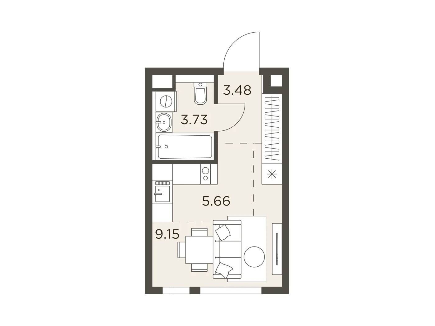 Планировка: Студия 22.02 м² в новостройке Одинград