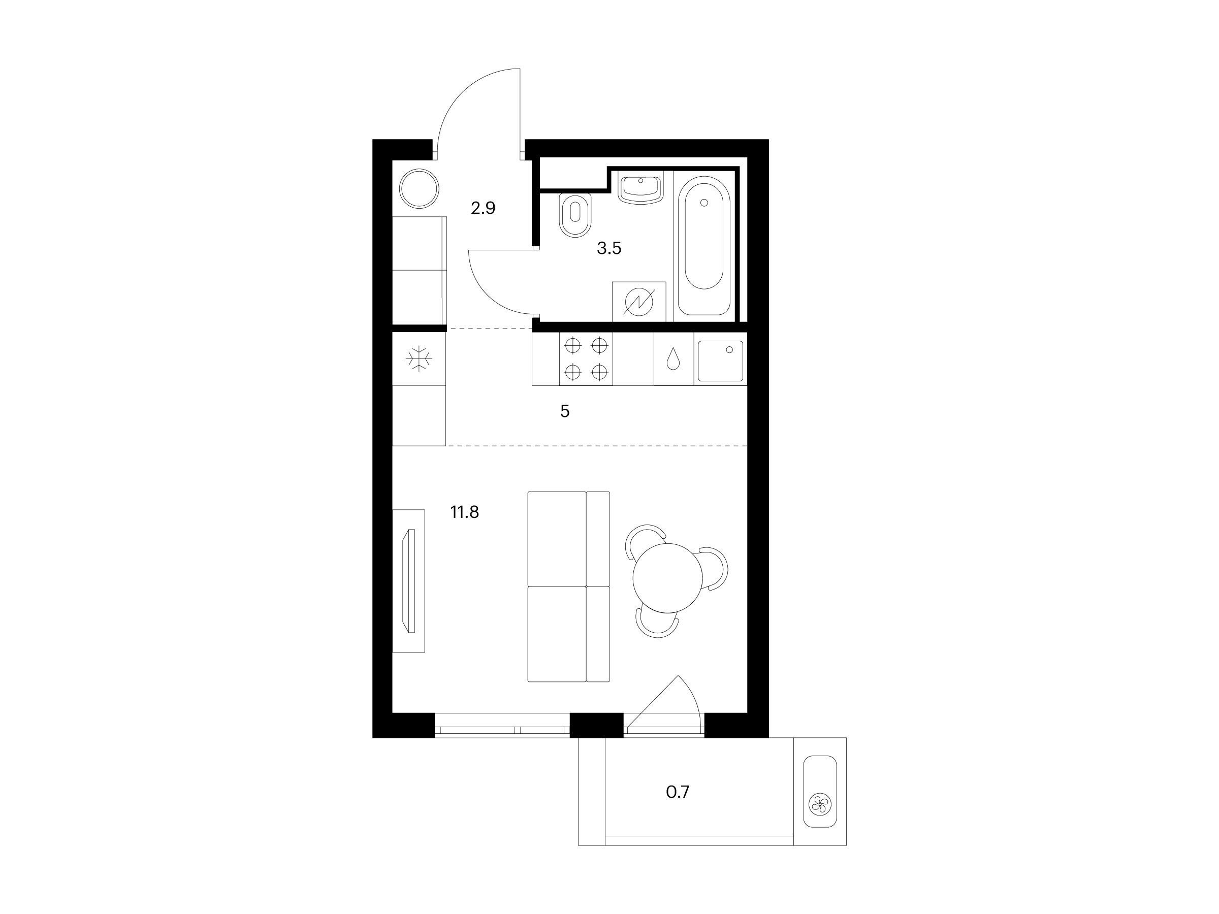 Планировка: Студия 23.90 м² в новостройке Витебский парк