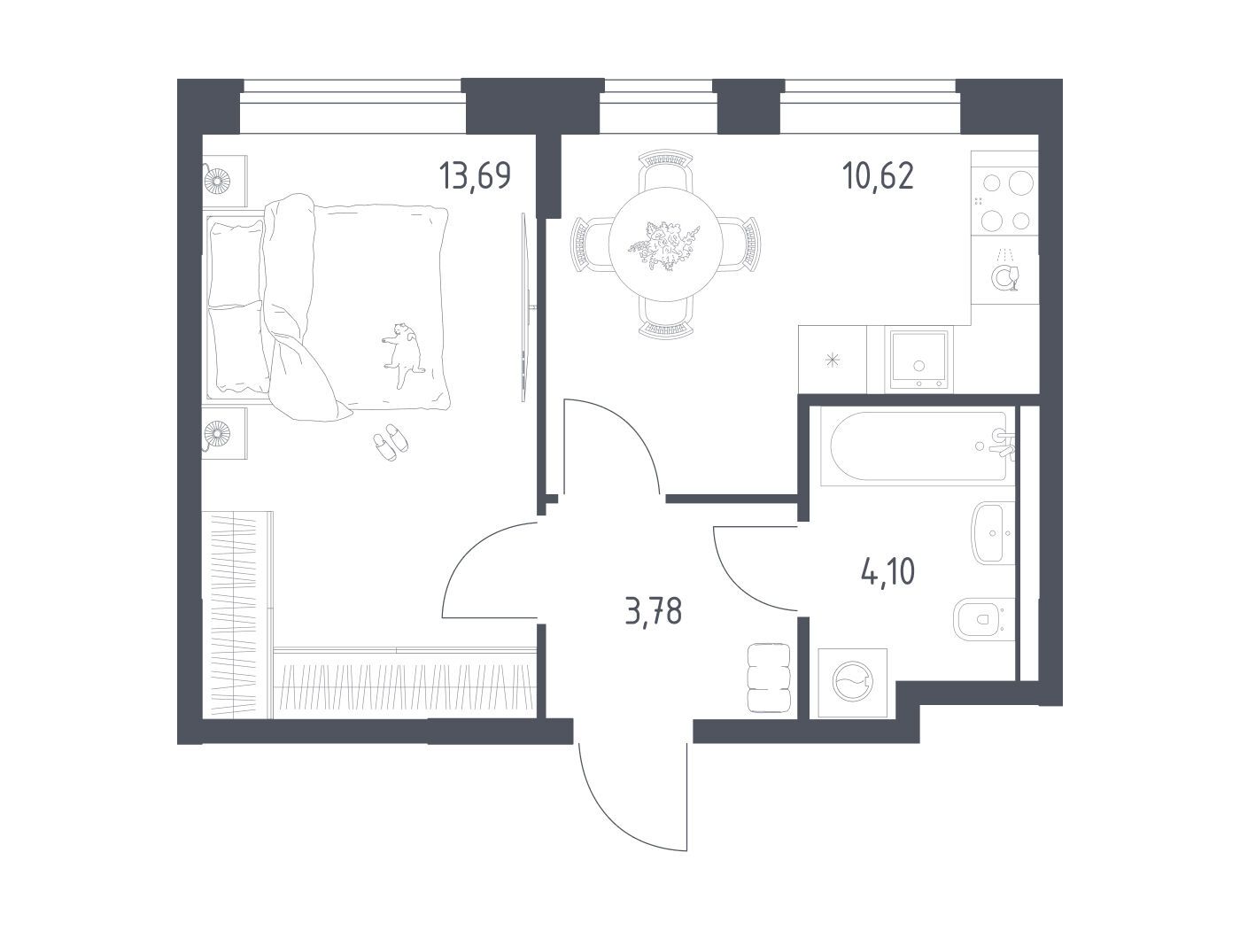 Планировка: 1-комн. квартира 32.19 м² в новостройке ЖК Квартал Домашний