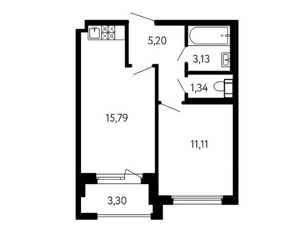 Планировка: 1-комн. квартира 38.22 м² в новостройке 17 линия