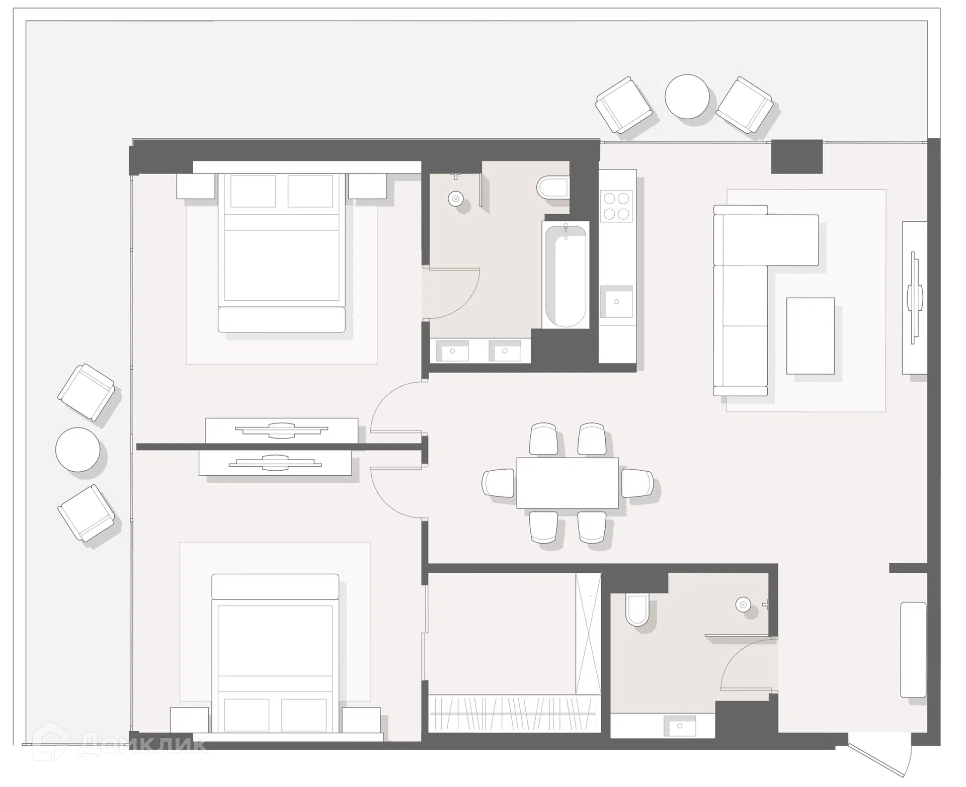 Планировка: 3-комн. квартира 150.20 м² в новостройке Мандарин Гарден
