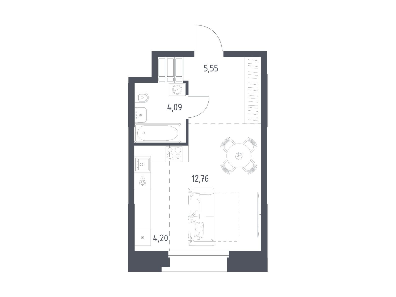 Планировка: Студия 26.60 м² в новостройке Тропарево Парк