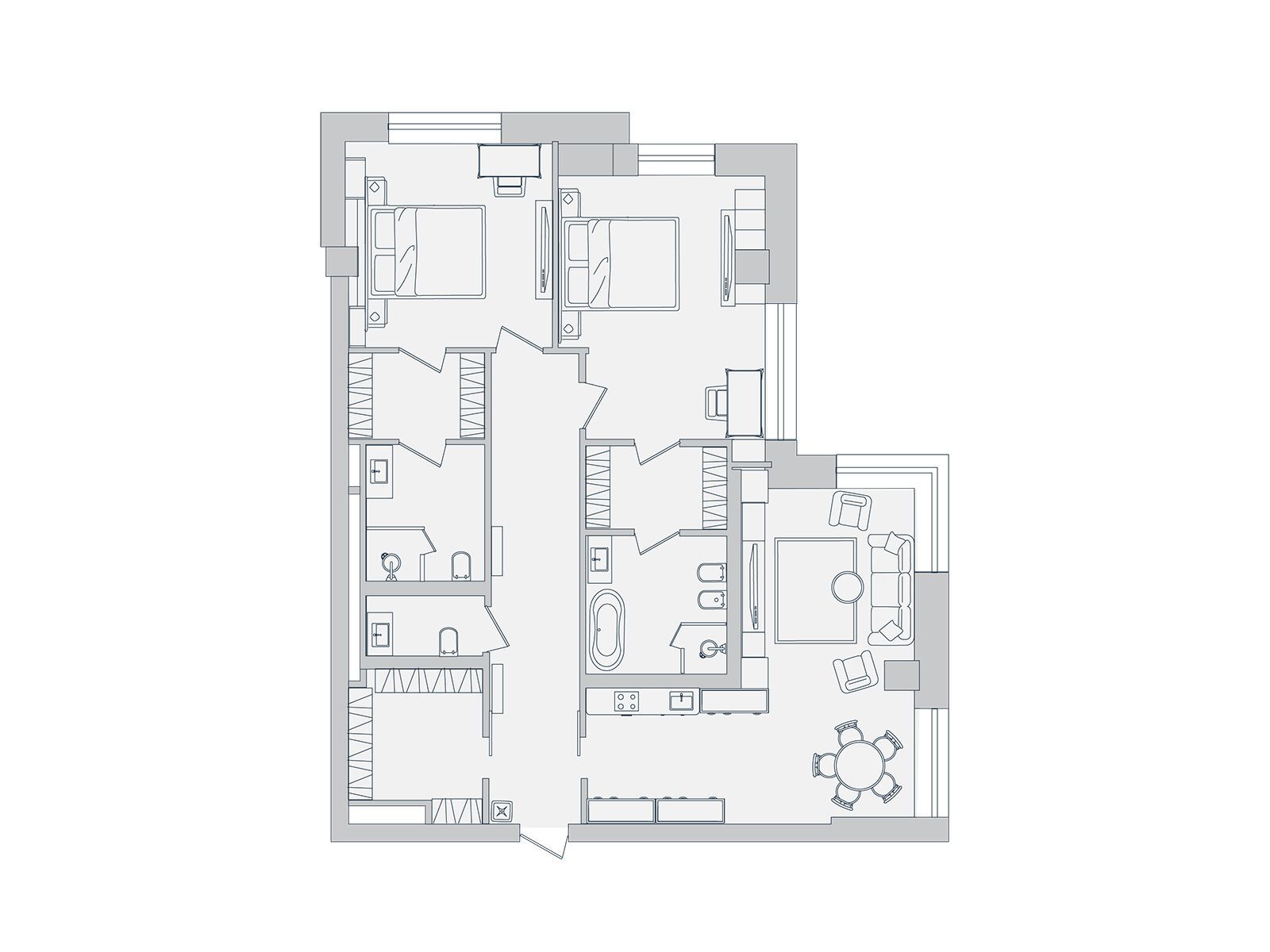 Планировка: 2-комн. квартира 122.70 м² в новостройке ЖК Звезды Арбата