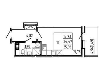 Планировка: Студия 25.96 м² в новостройке Берег. Курортный