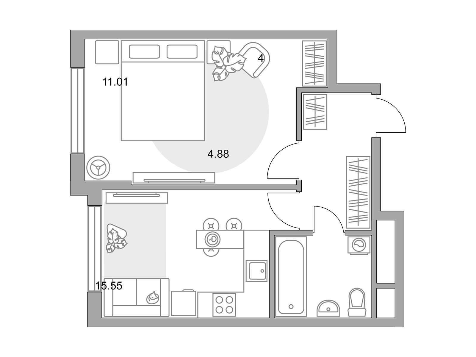 Планировка: 1-комн. квартира 35.44 м² в новостройке Притяжение Сити