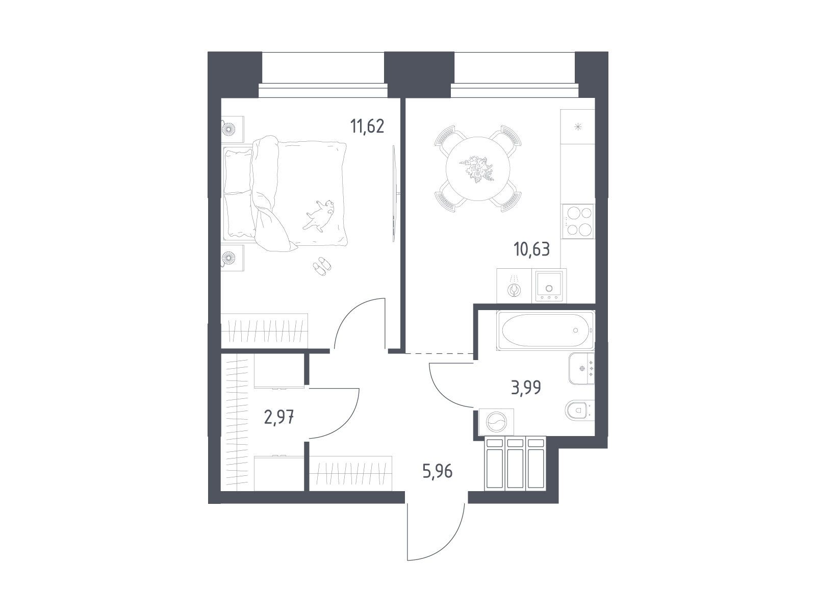 Планировка: 1-комн. квартира 35.17 м² в новостройке Тропарево Парк