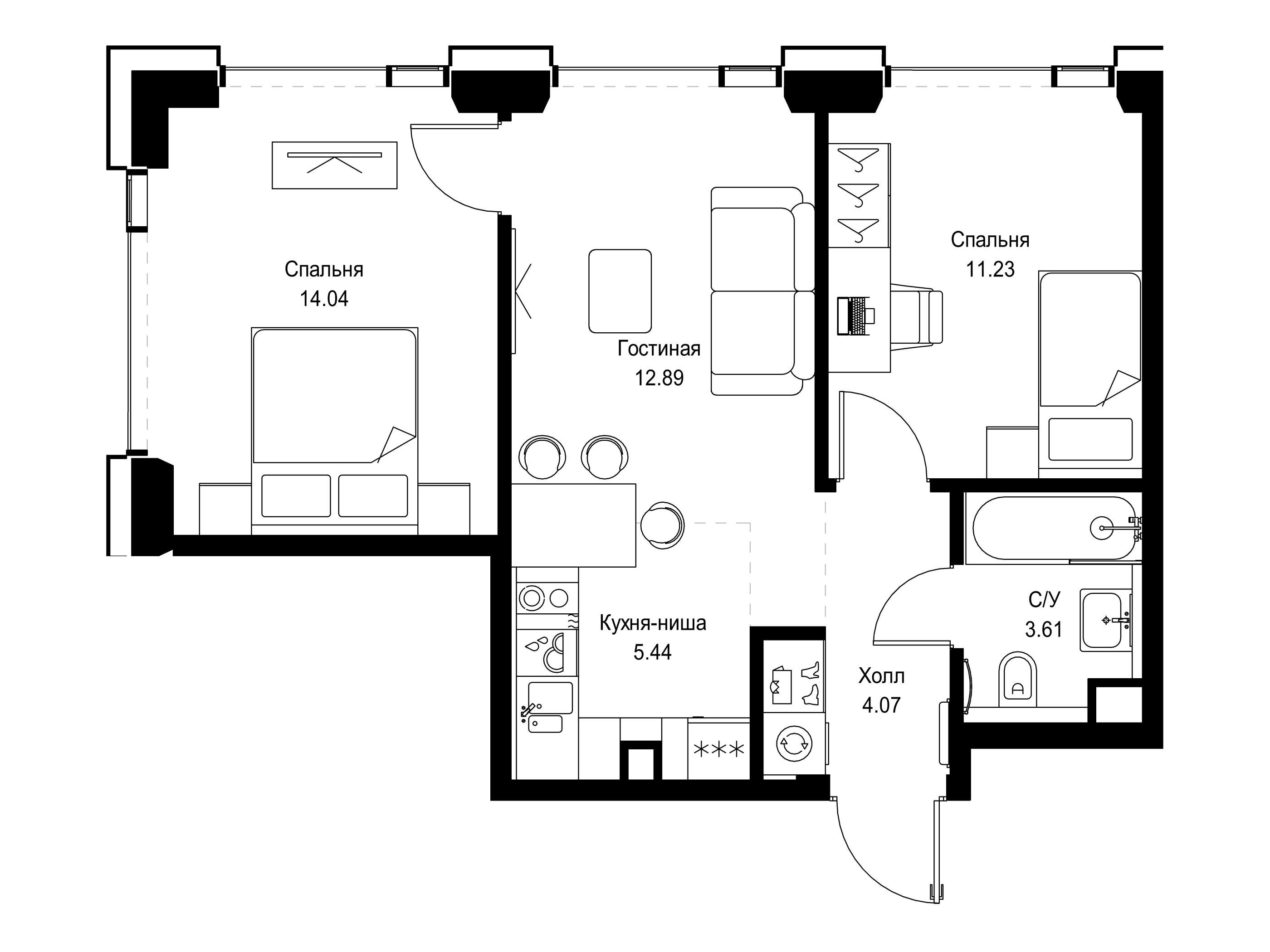Планировка: 2-комн. квартира 51.28 м² в новостройке ЖК Сет