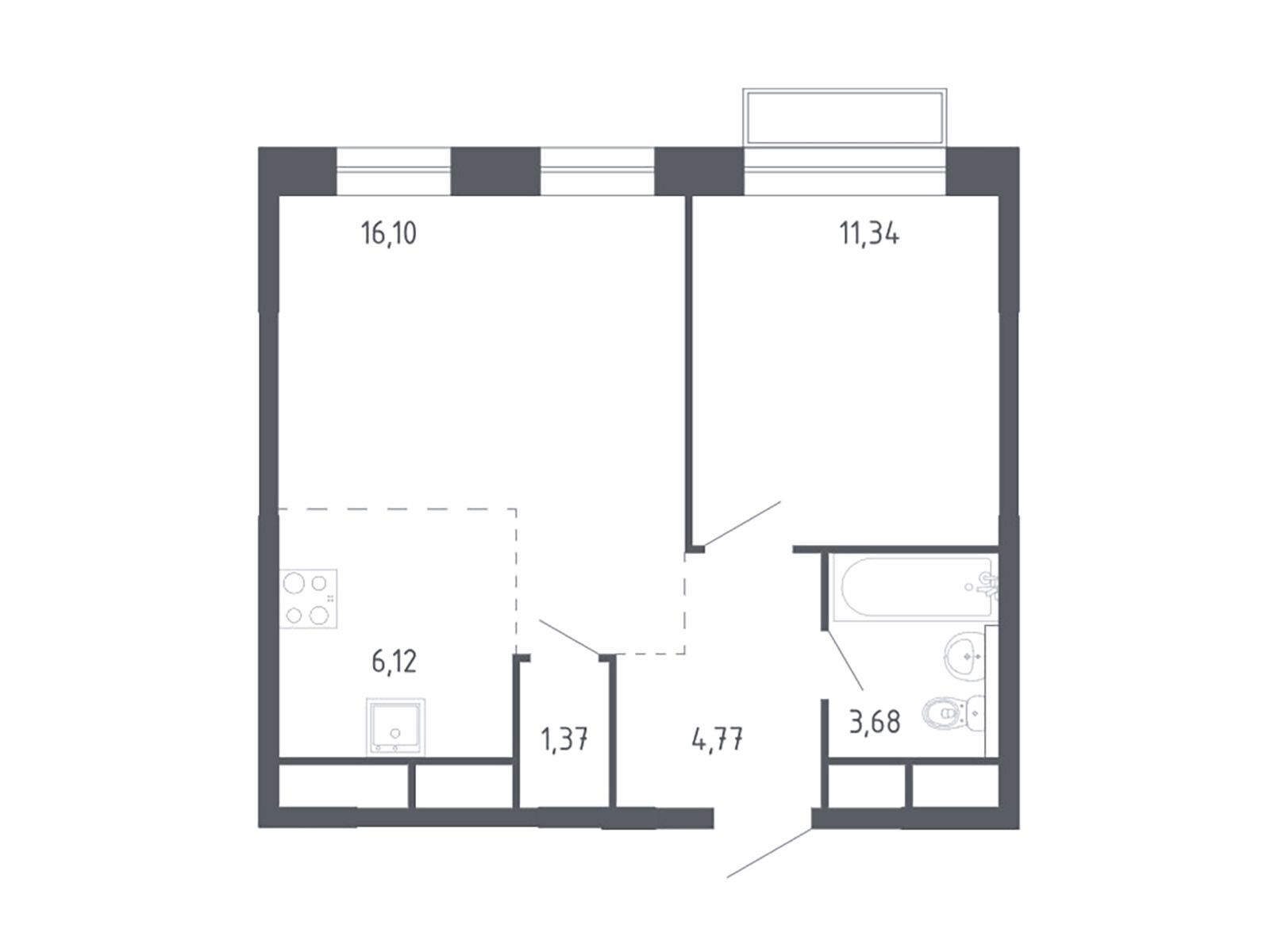 Планировка: 1-комн. квартира 42.70 м² в новостройке ЖК Новоград Павлино