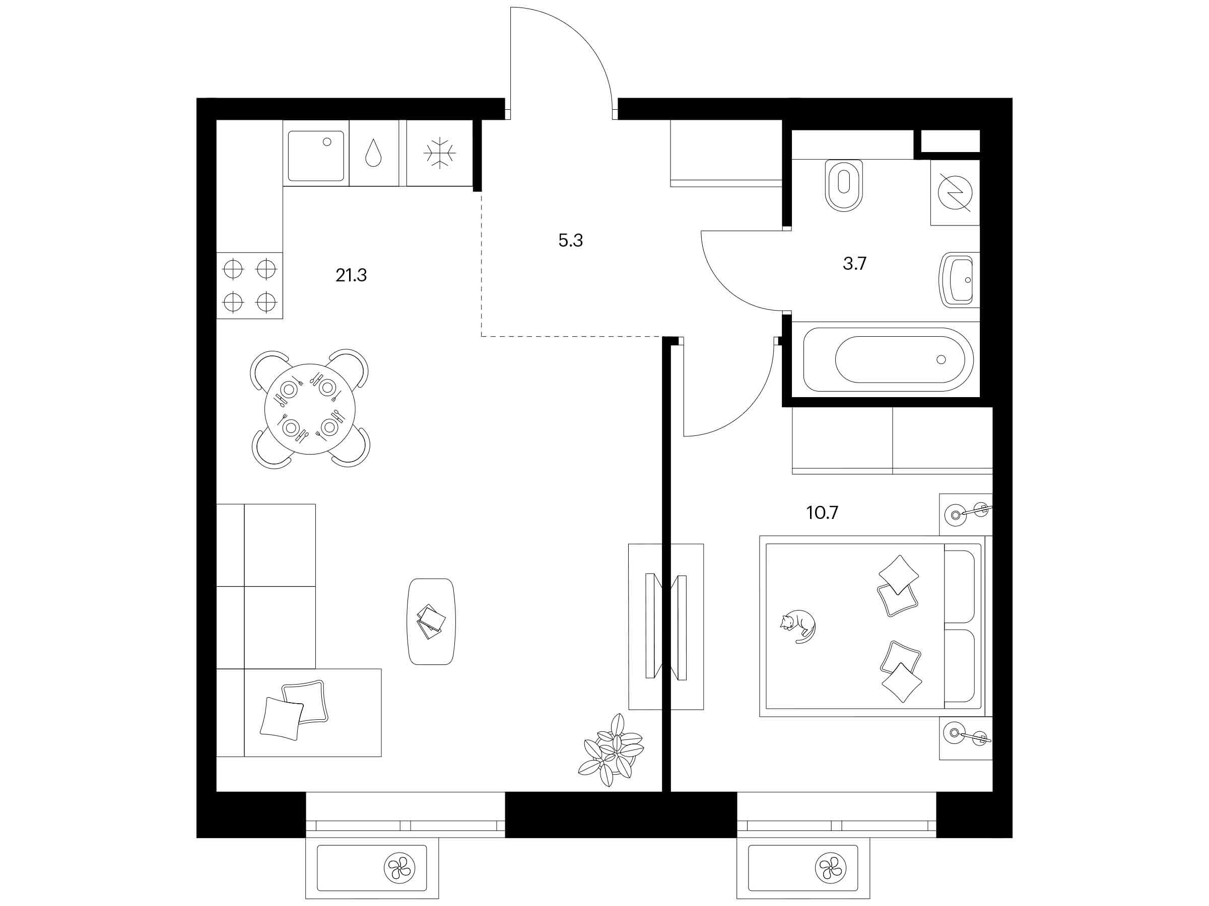 Планировка: 1-комн. квартира 41.00 м² в новостройке Люблинский парк