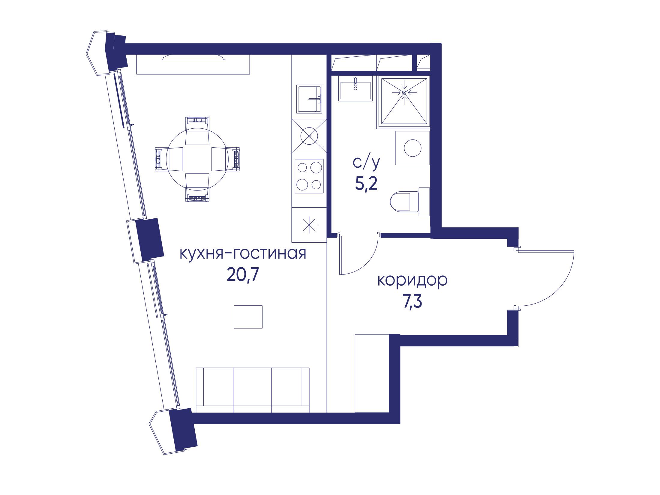 Планировка: Студия 33.20 м² в новостройке Остров